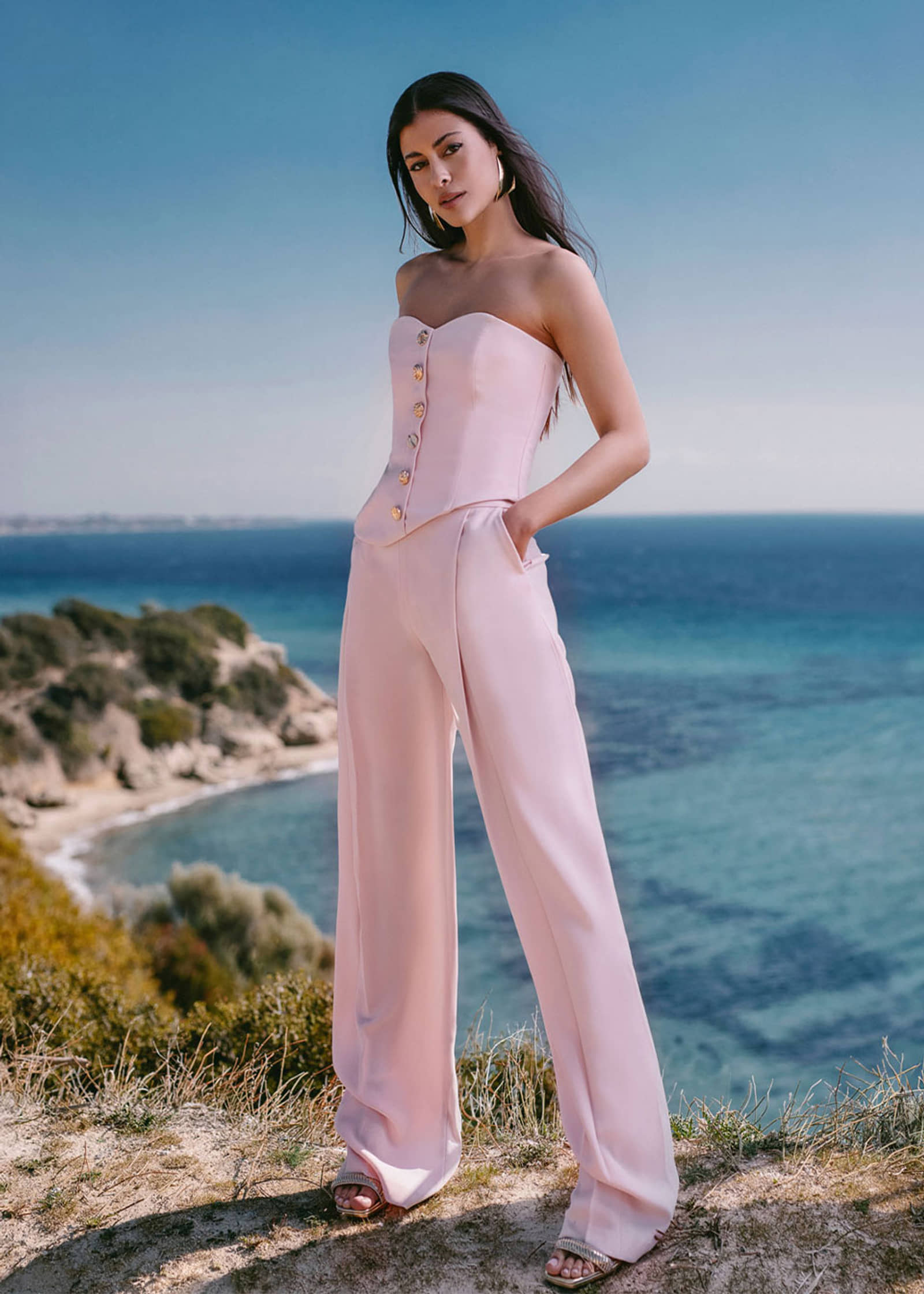 Crepe wide-leg pants in pink made by Monika Dimova