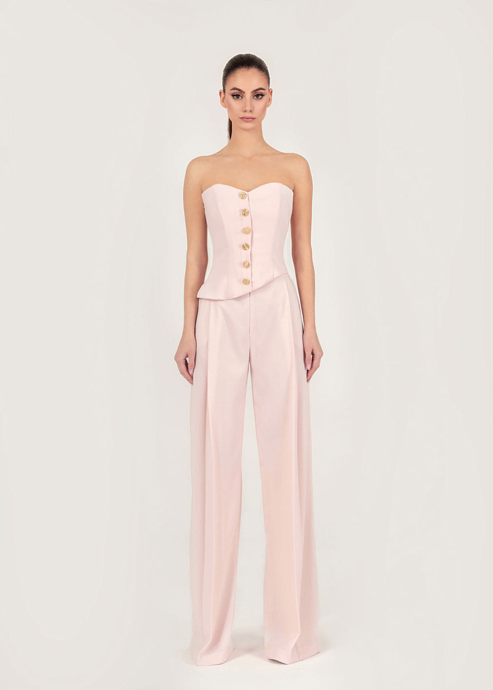 Crepe wide-leg pants in pink made by Monika Dimova