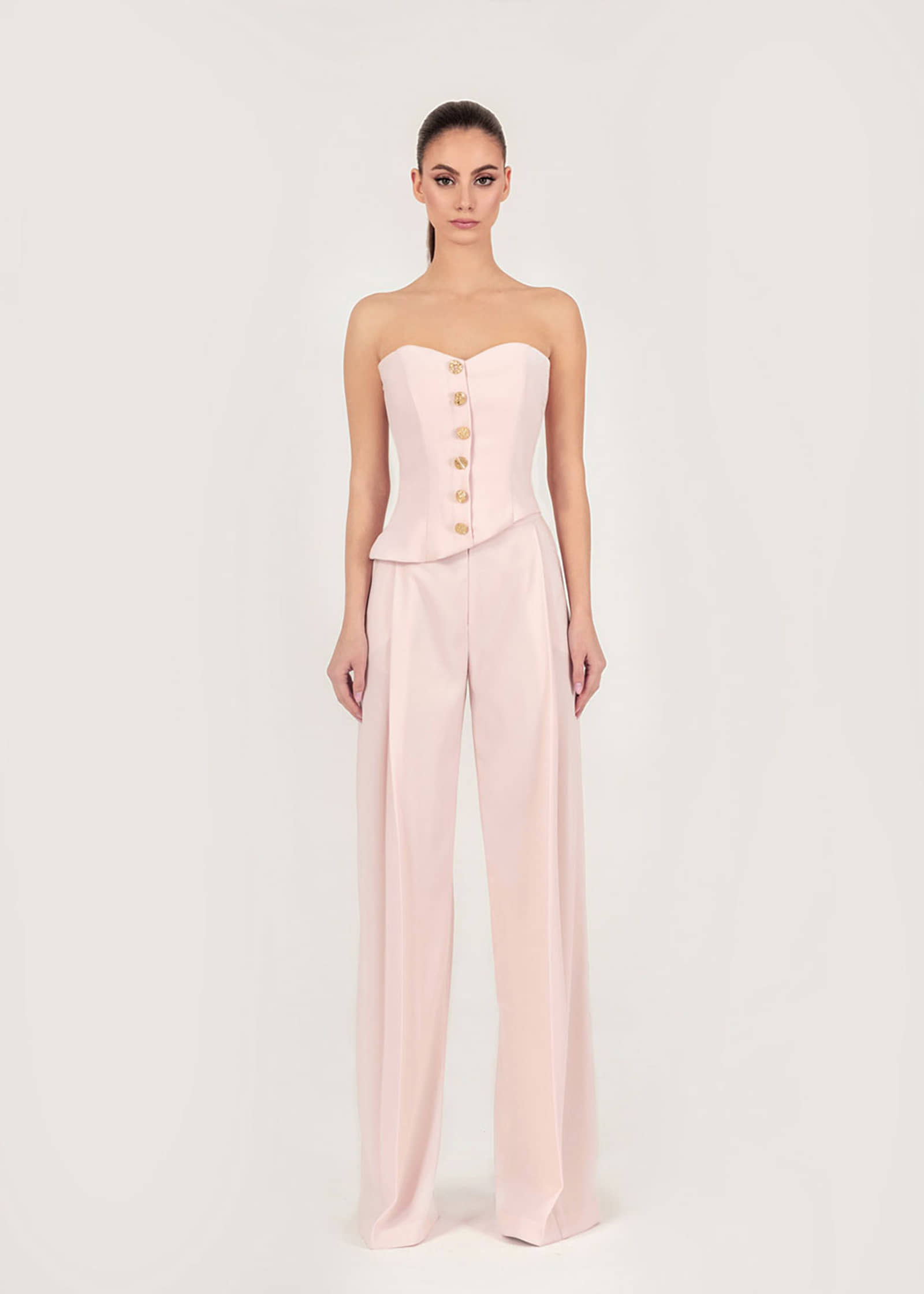 Crepe wide-leg pants in pink made by Monika Dimova