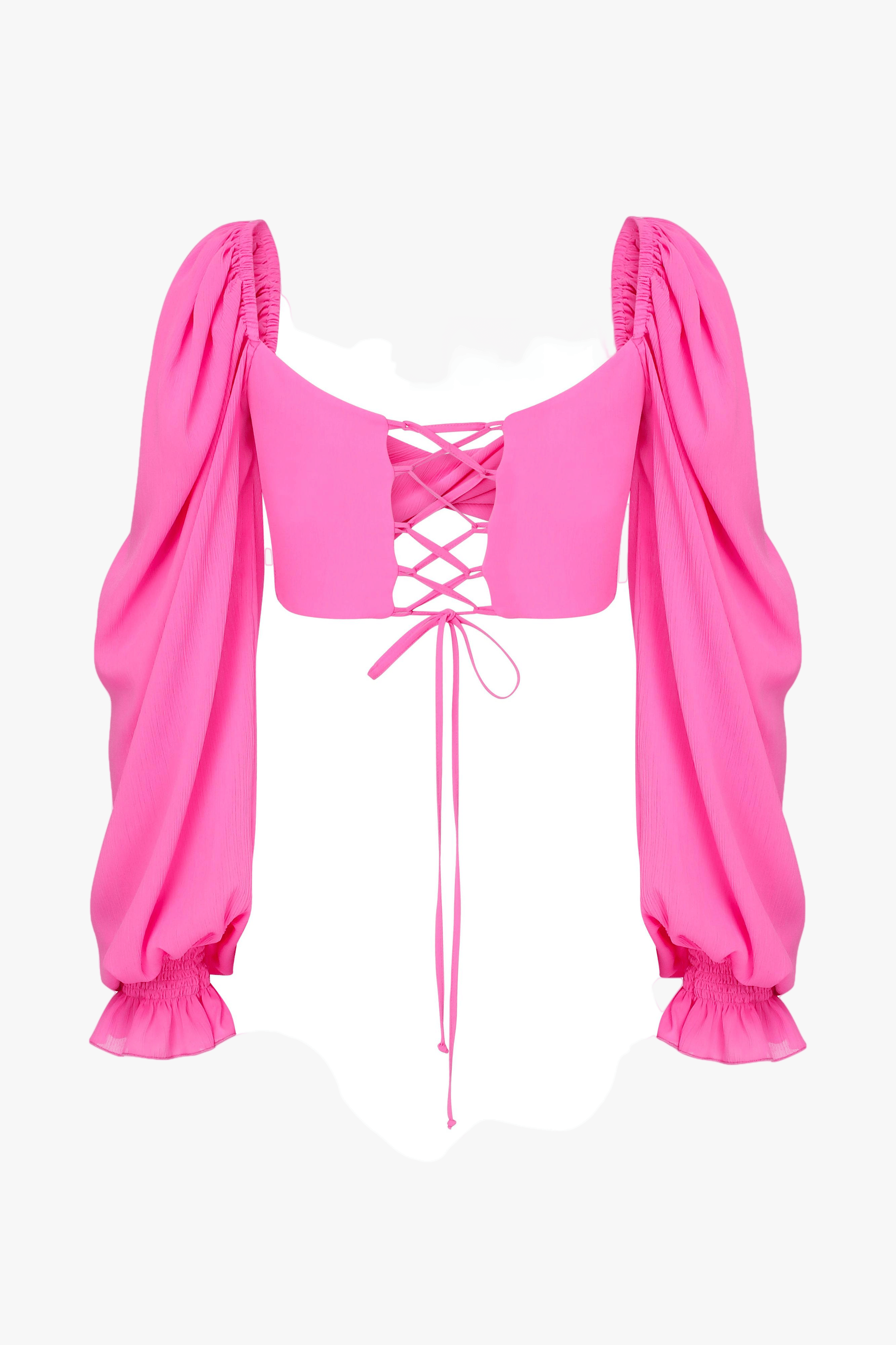 Lolly Tie Back Top in Hot Pink in Pink made by Nazli Ceren