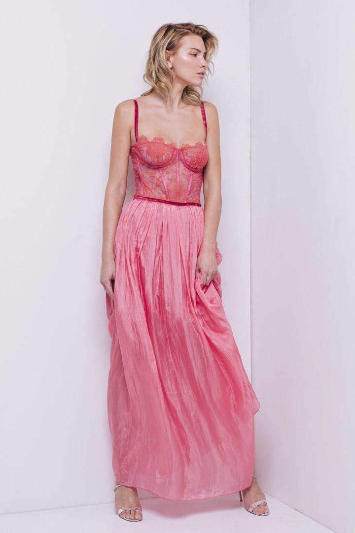 Rose Chantilly Lace Bustier Gown made by Aureliana