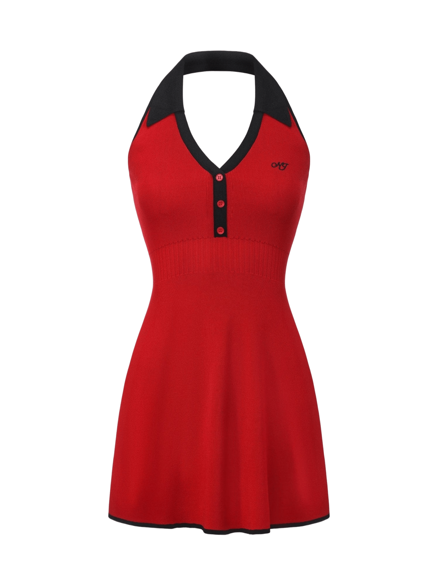 Elle Contrast Halter Red Knit Mini Dress made by Nana Jacqueline