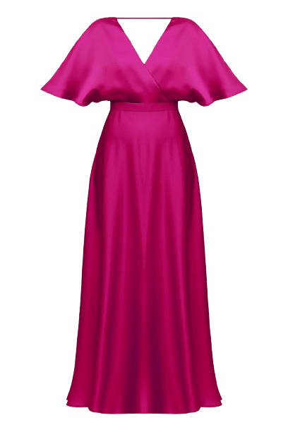 SOLENE fuchsia satin long wedding guest dress made by UNDRESS