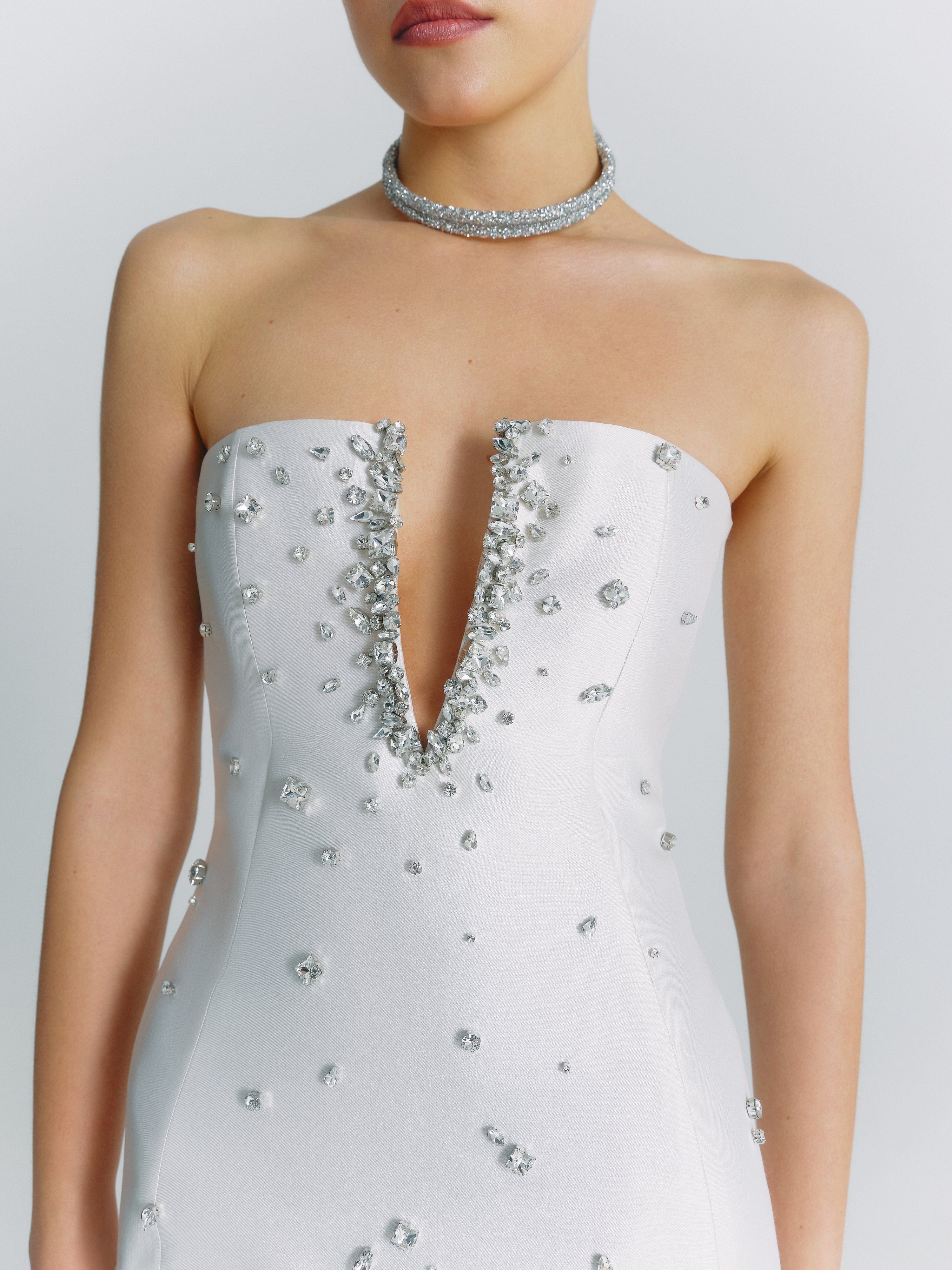 Plunge Neckline Mini Dress in White made by NDS The Label