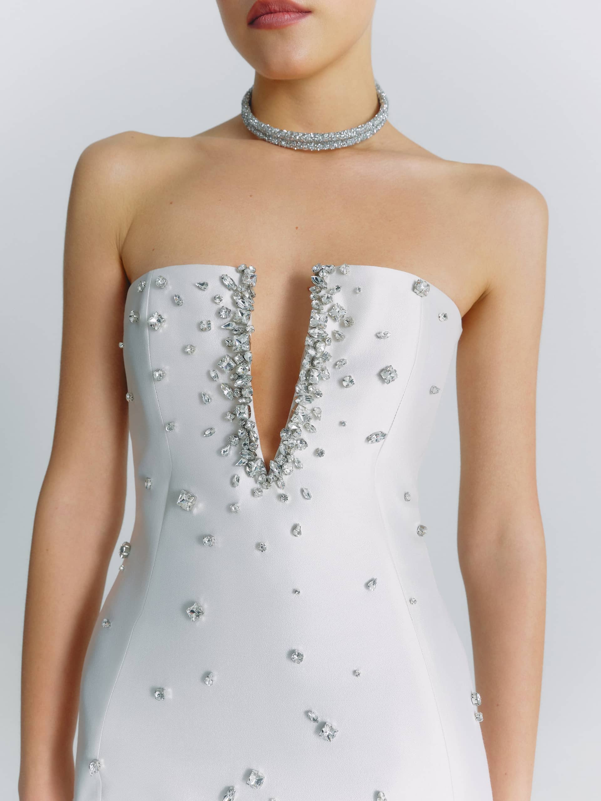 Plunge Neckline Mini Dress in White made by NDS The Label