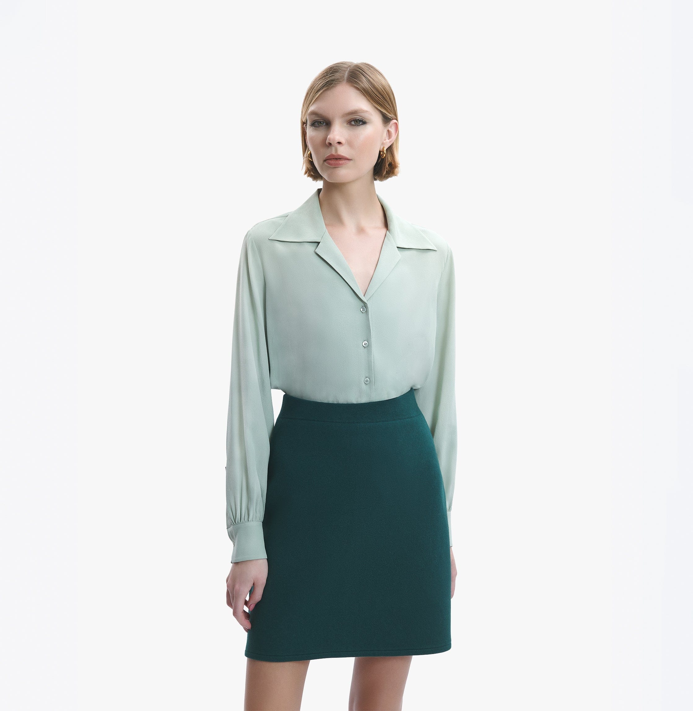 COTTON AND CASHMERE A-LINE SKIRT in Green made by CRUSH Collection