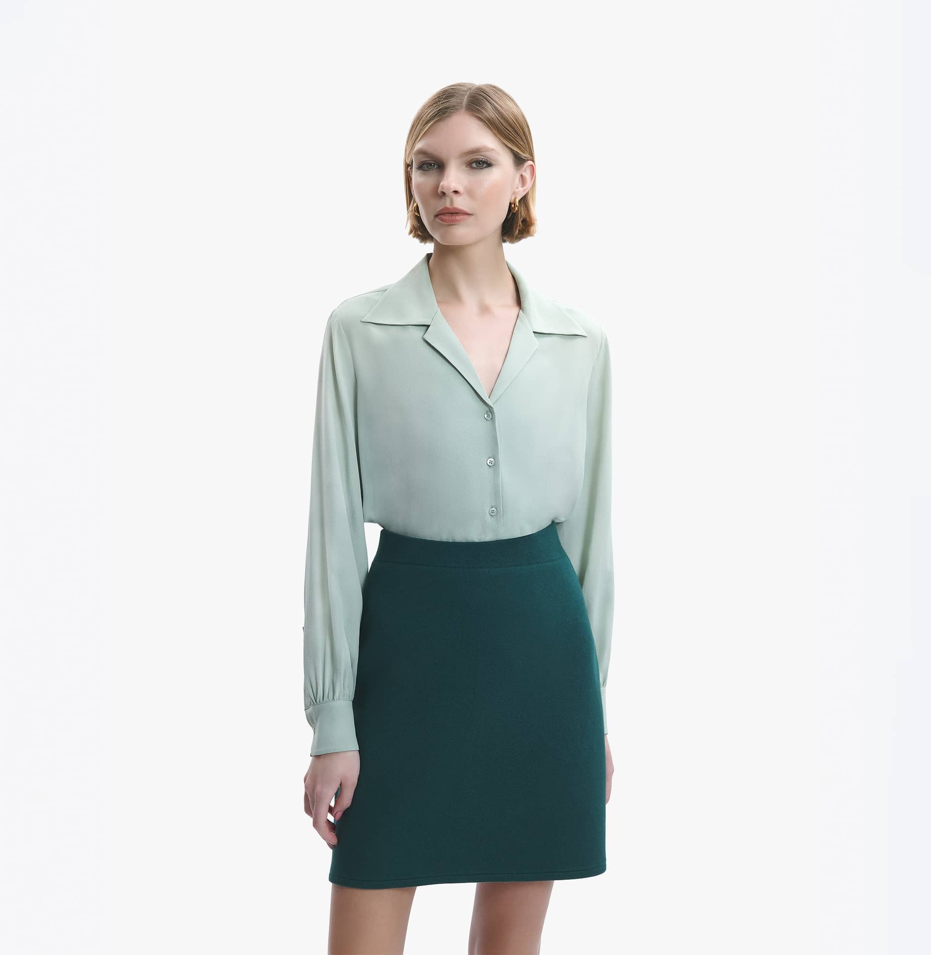 COTTON AND CASHMERE A-LINE SKIRT in Green made by CRUSH Collection