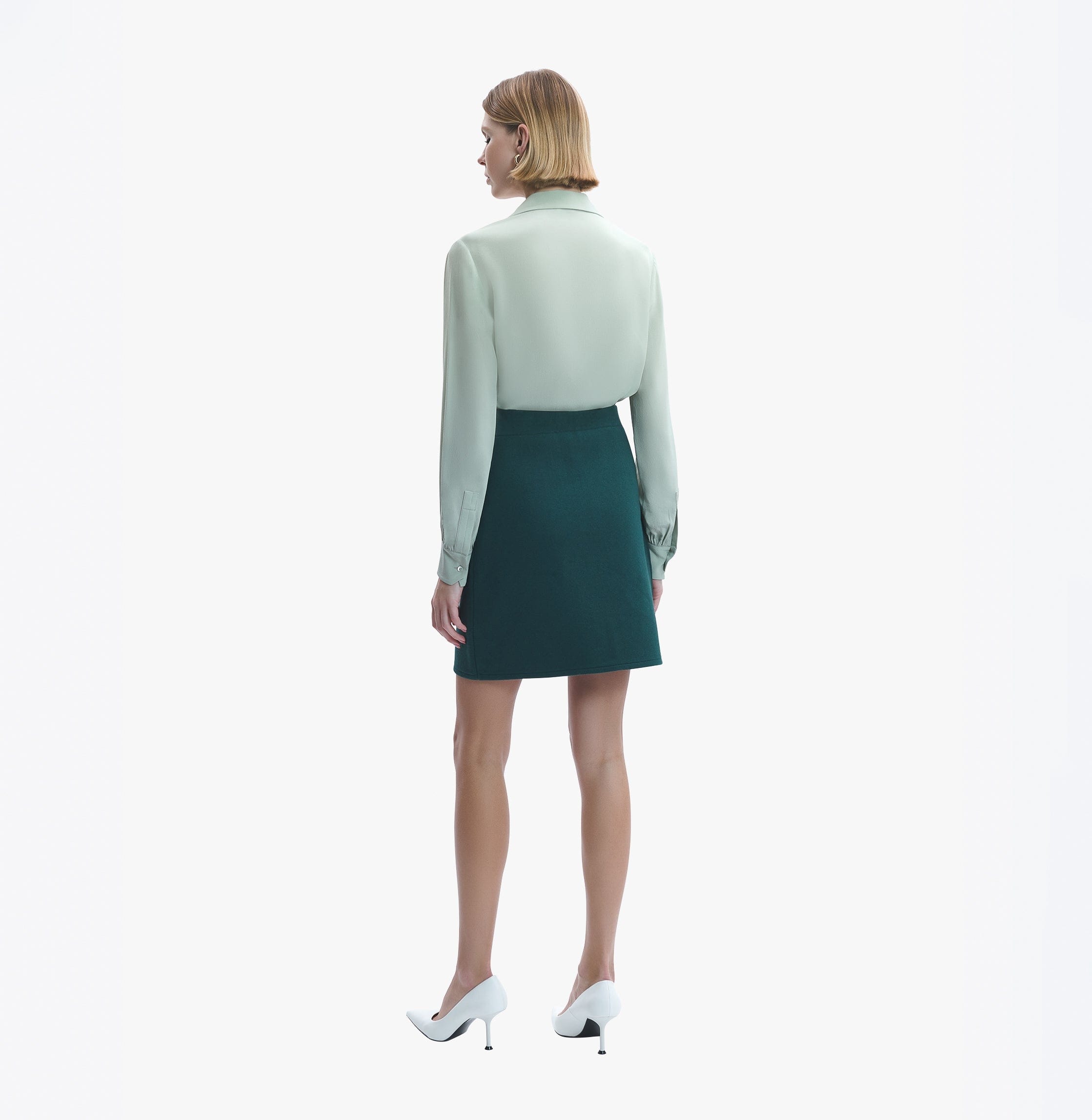COTTON AND CASHMERE A-LINE SKIRT in Green made by CRUSH Collection
