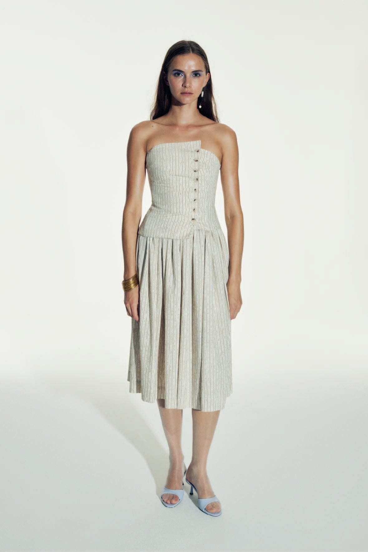 Odyle Striped Linen Bustier in Walnut made by Nazli Ceren