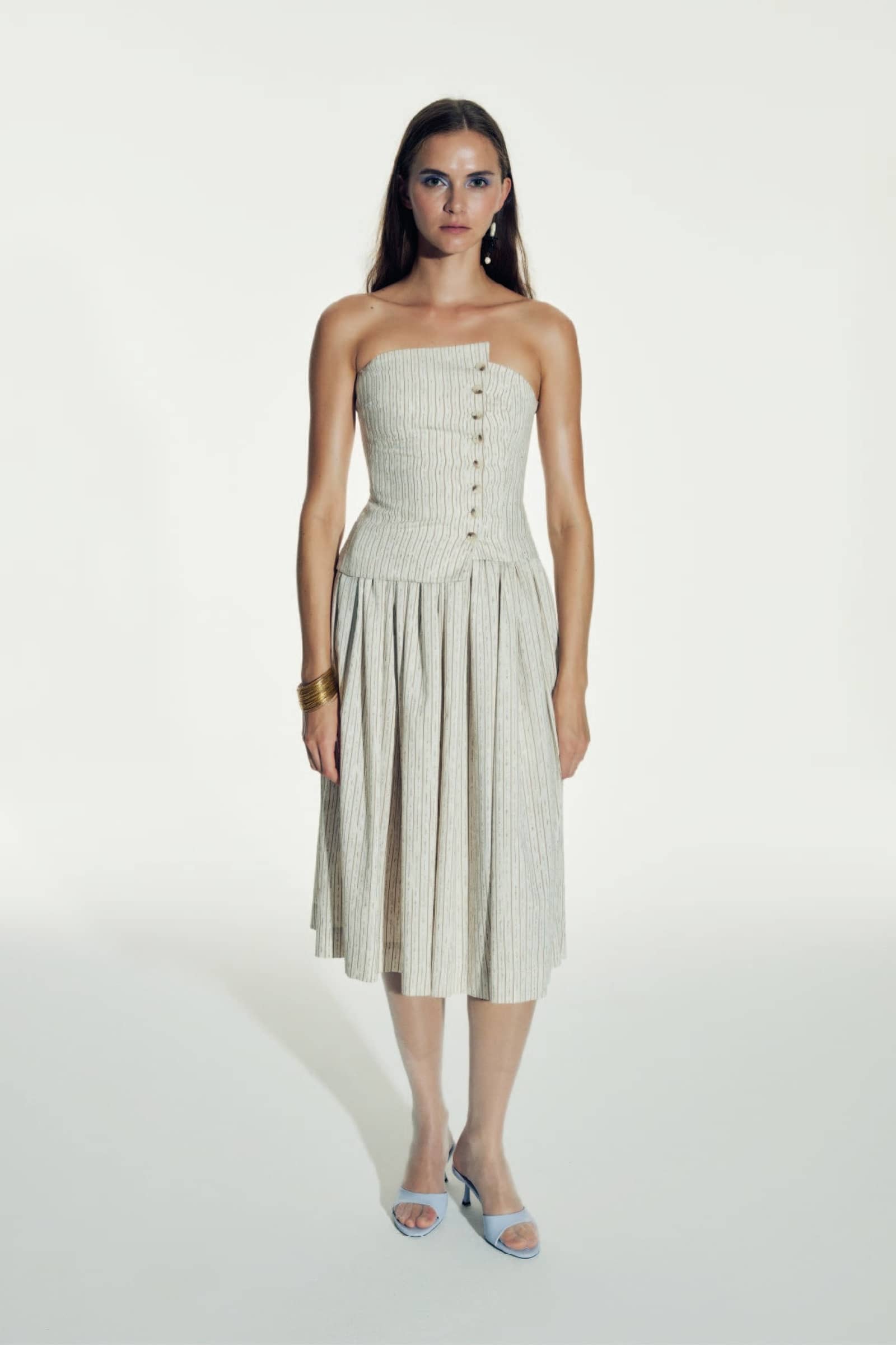 Odyle Striped Linen Bustier in Walnut made by Nazli Ceren