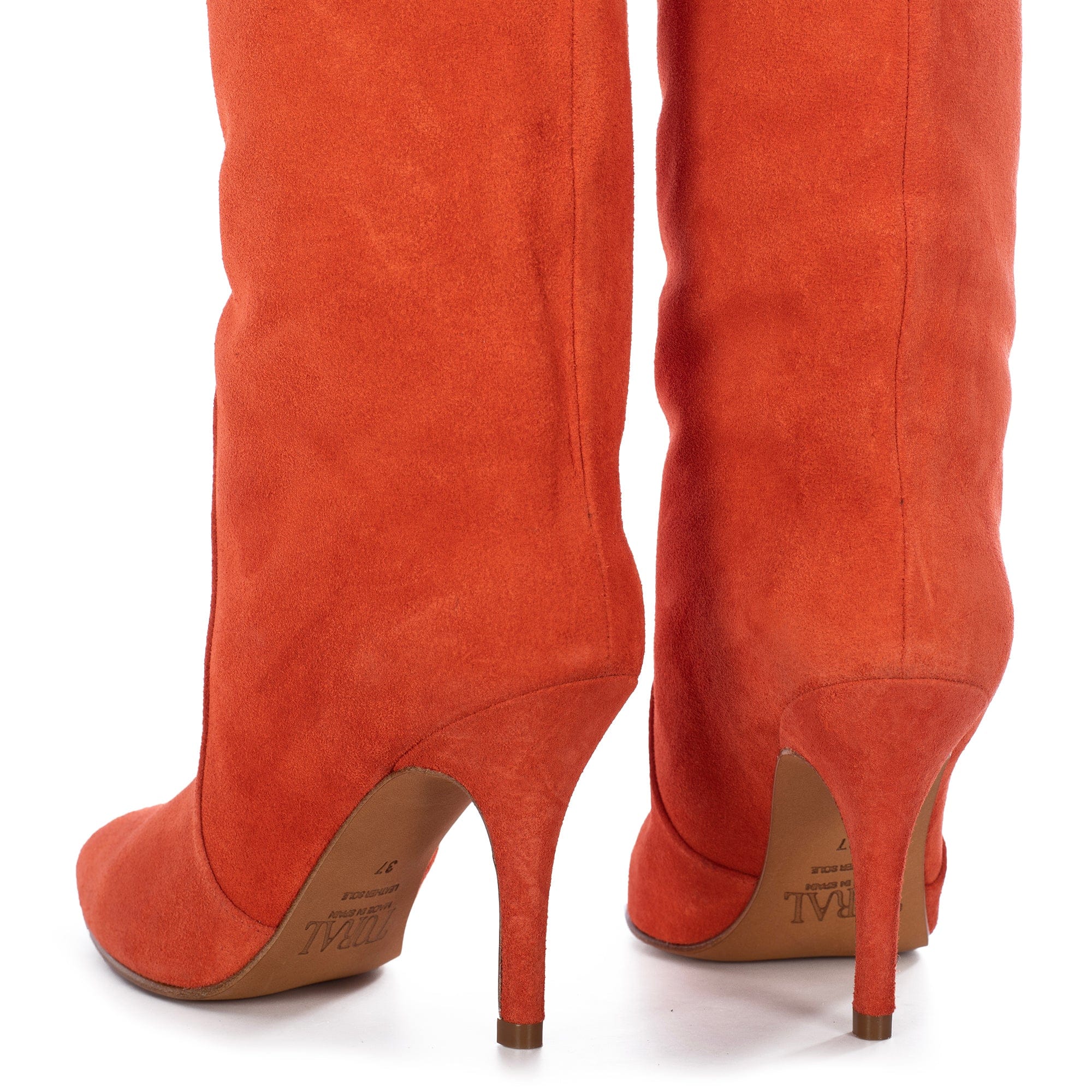 TROPICAL SUEDE KNEE-HIGH BOOTS in Red made by Toral