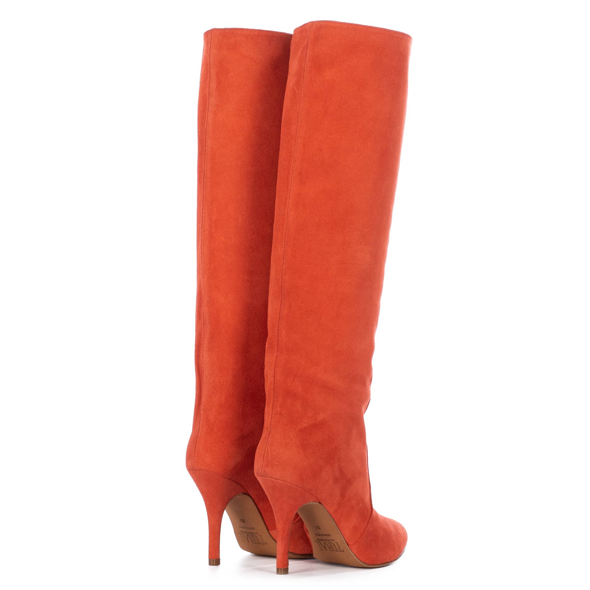 TROPICAL SUEDE KNEE-HIGH BOOTS in Red made by Toral