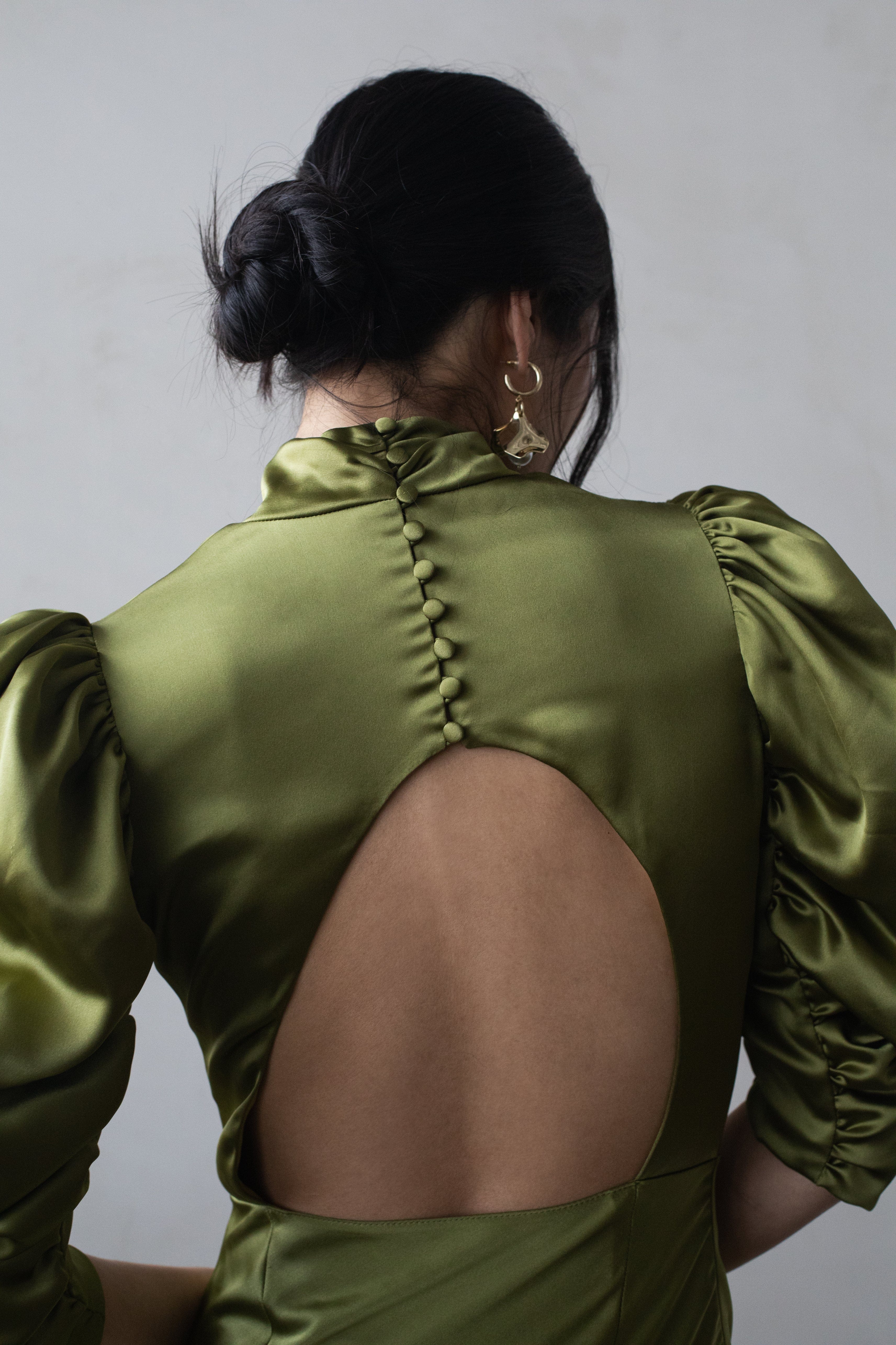 FLAVIA SATIN DRAPED DRESS MIDI in Green made by Vasiliki