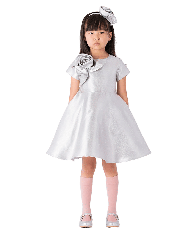3D Appliqué Silver Girls Dress made by Mama Luma
