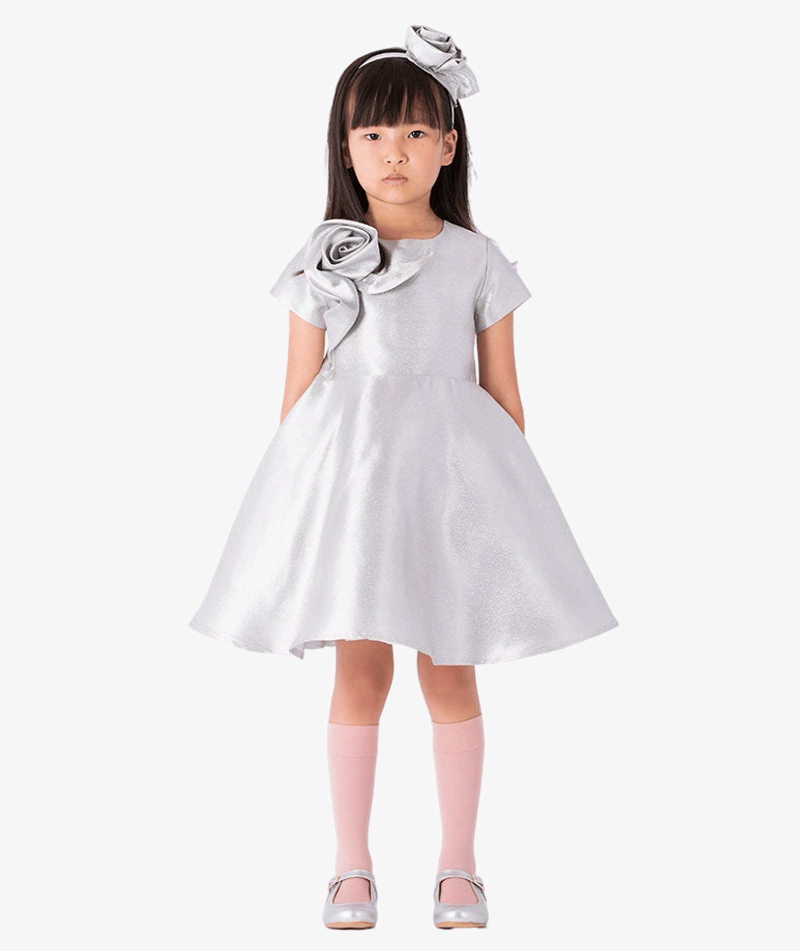 3D Appliqué Silver Girls Dress made by Mama Luma