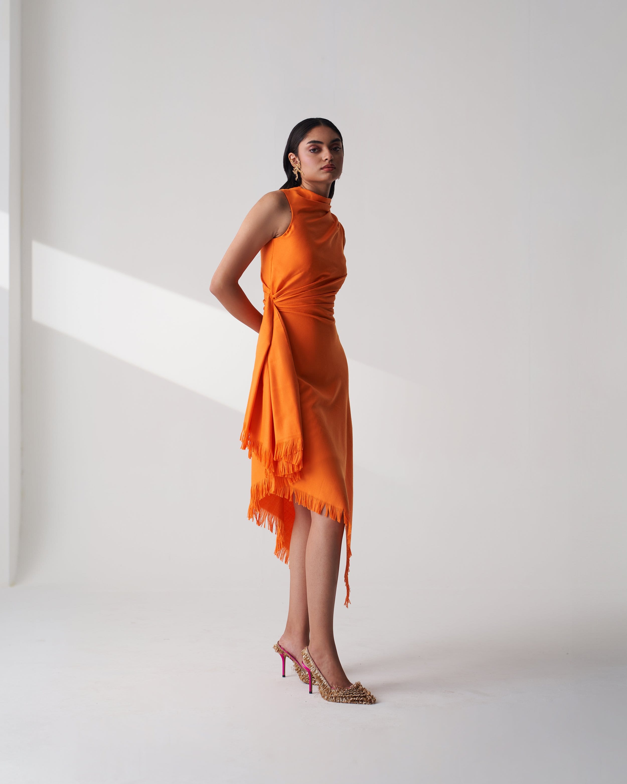 Draped Wool Blend Shawl Dress made by Szabo Sihag