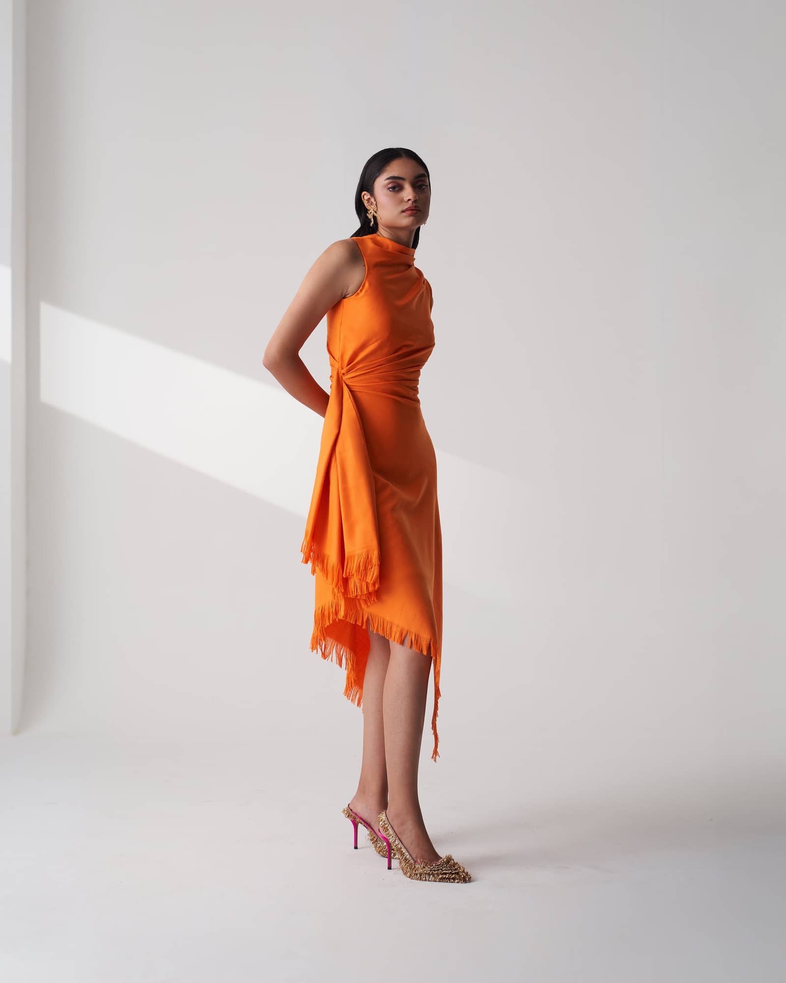 Draped Wool Blend Shawl Dress made by Szabo Sihag