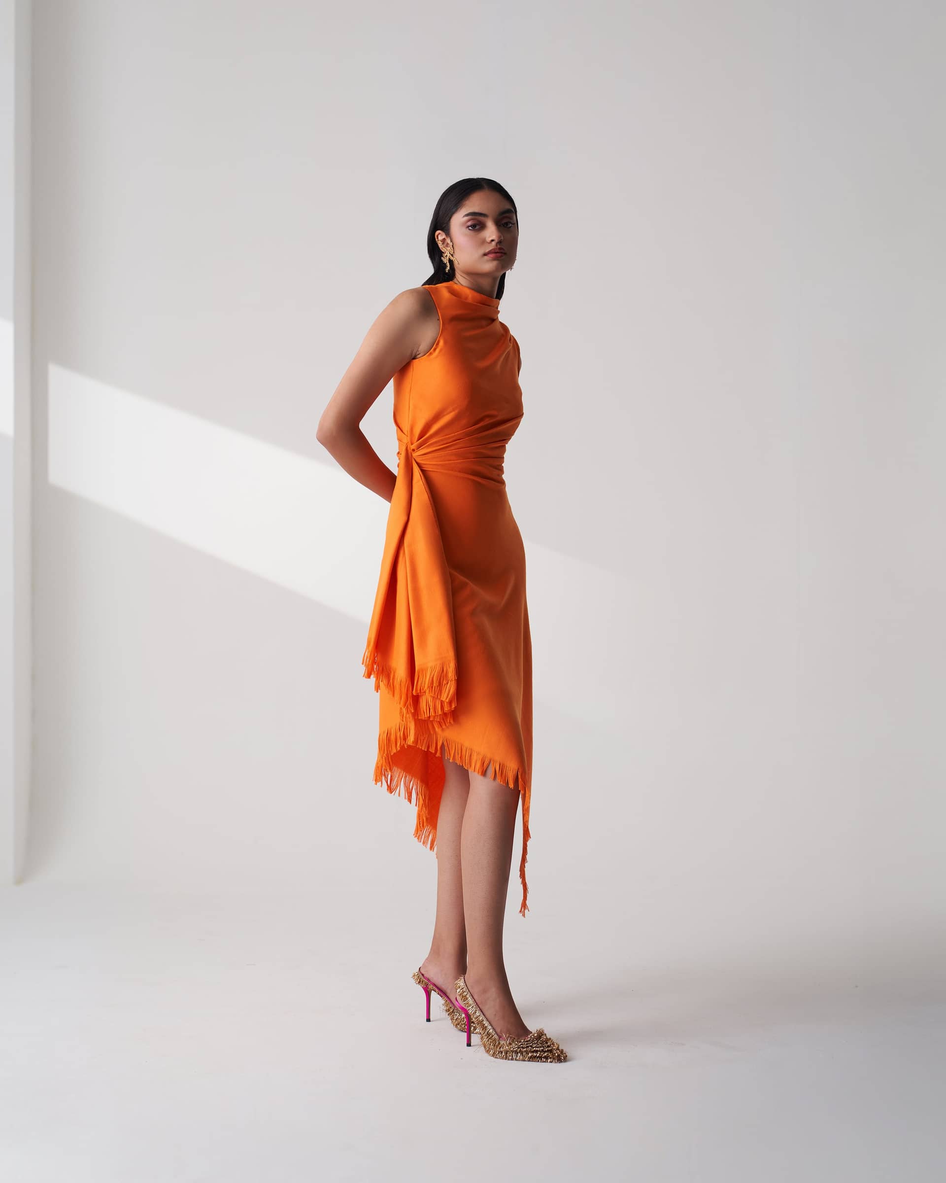 Draped Wool Blend Shawl Dress made by Szabo Sihag