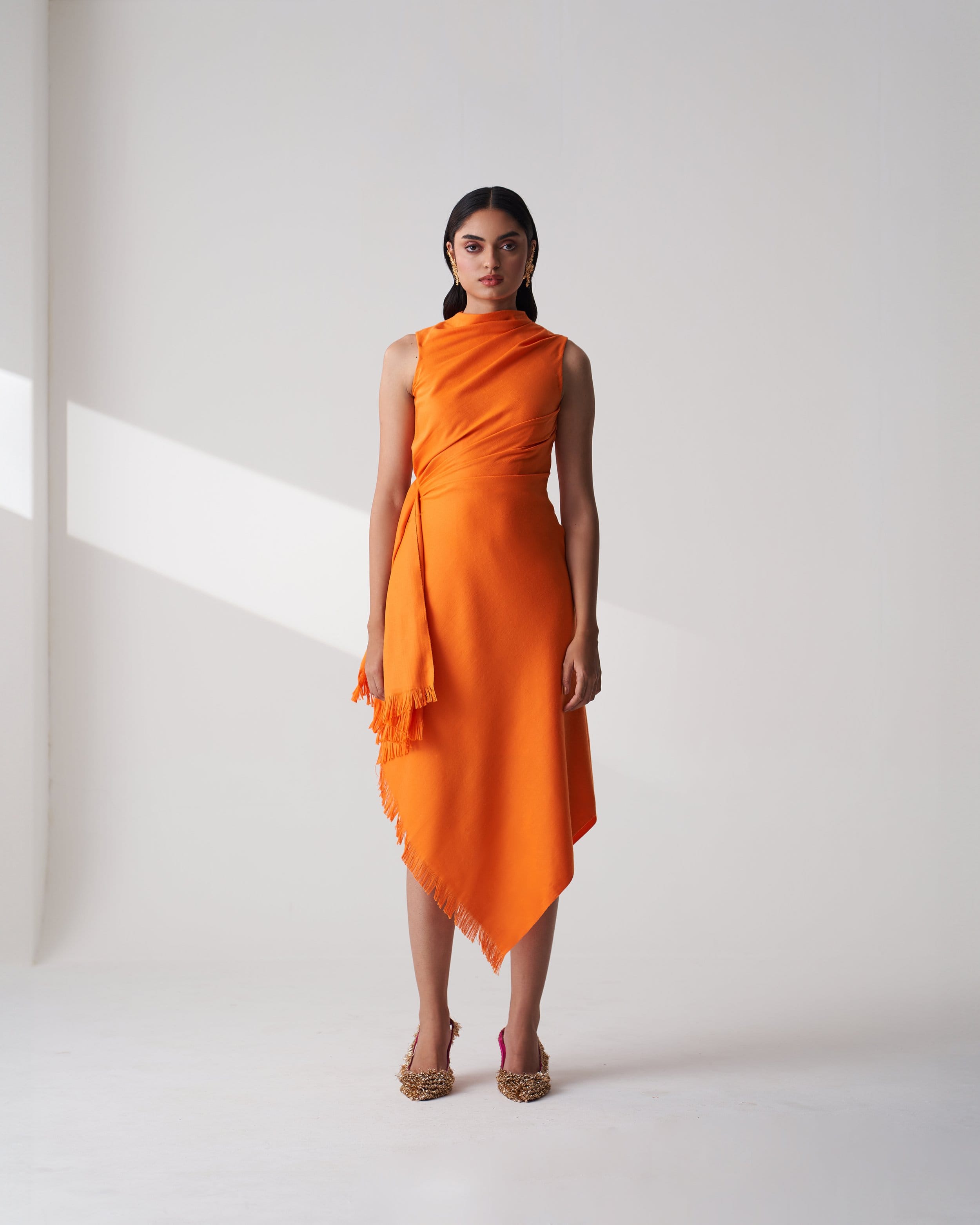 Draped Wool Blend Shawl Dress made by Szabo Sihag