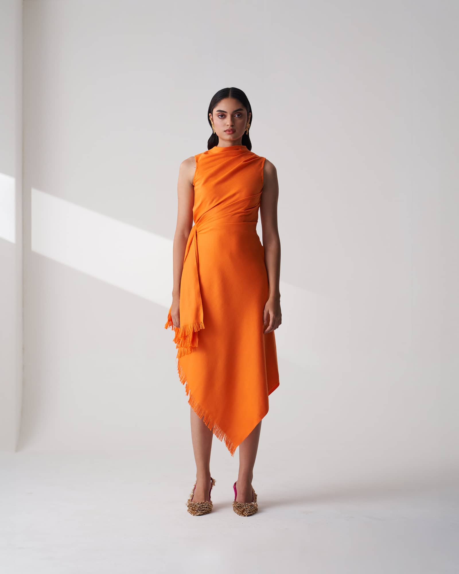 Draped Wool Blend Shawl Dress made by Szabo Sihag