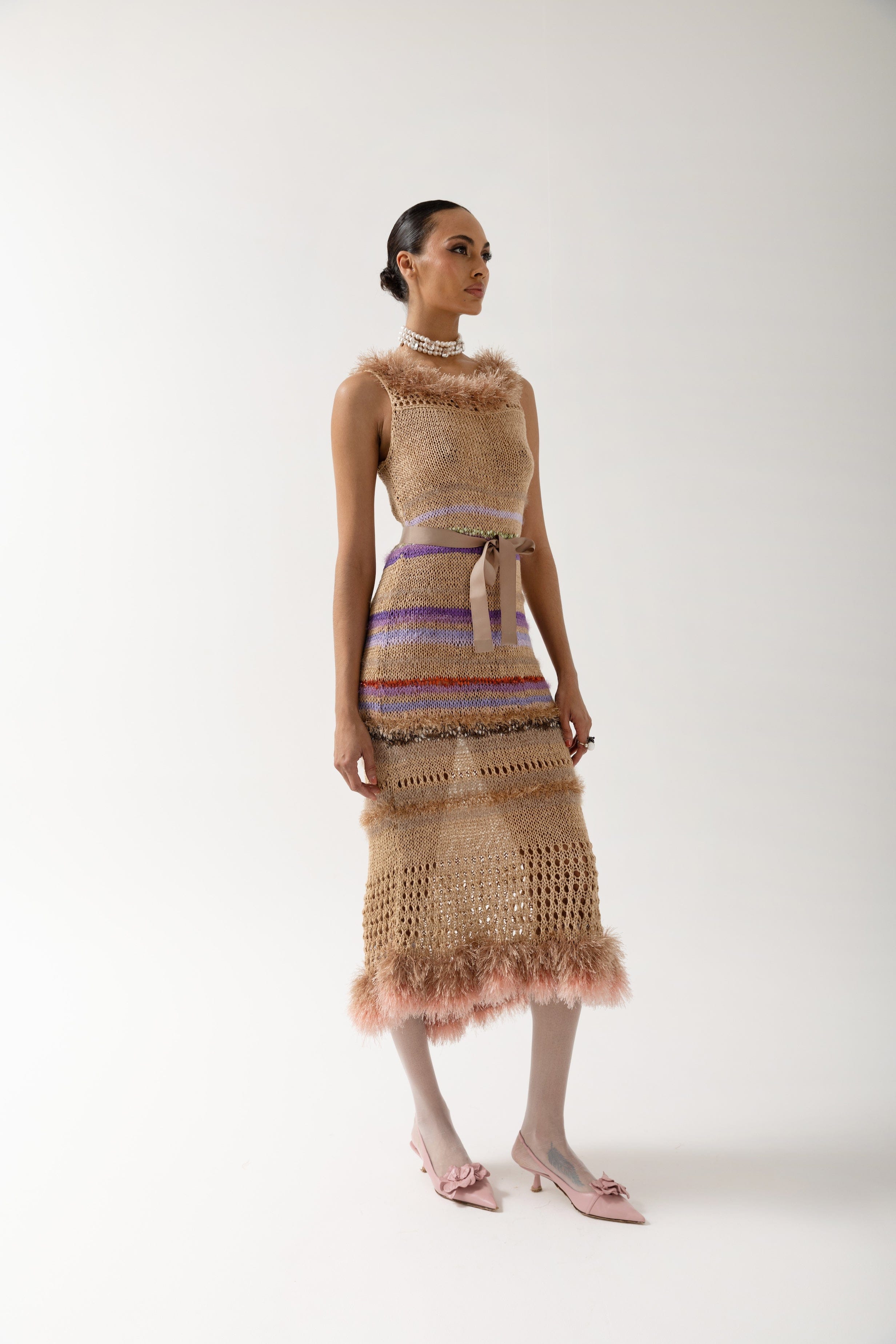 Brown Multicolor Handmade Knit Dress made by ANDREEVA