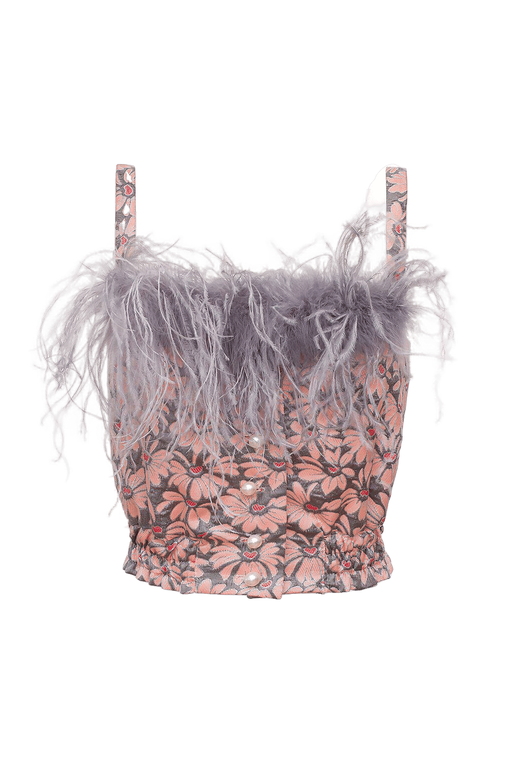 Grey flower top with feather details and pearl buttons made by ANDREEVA