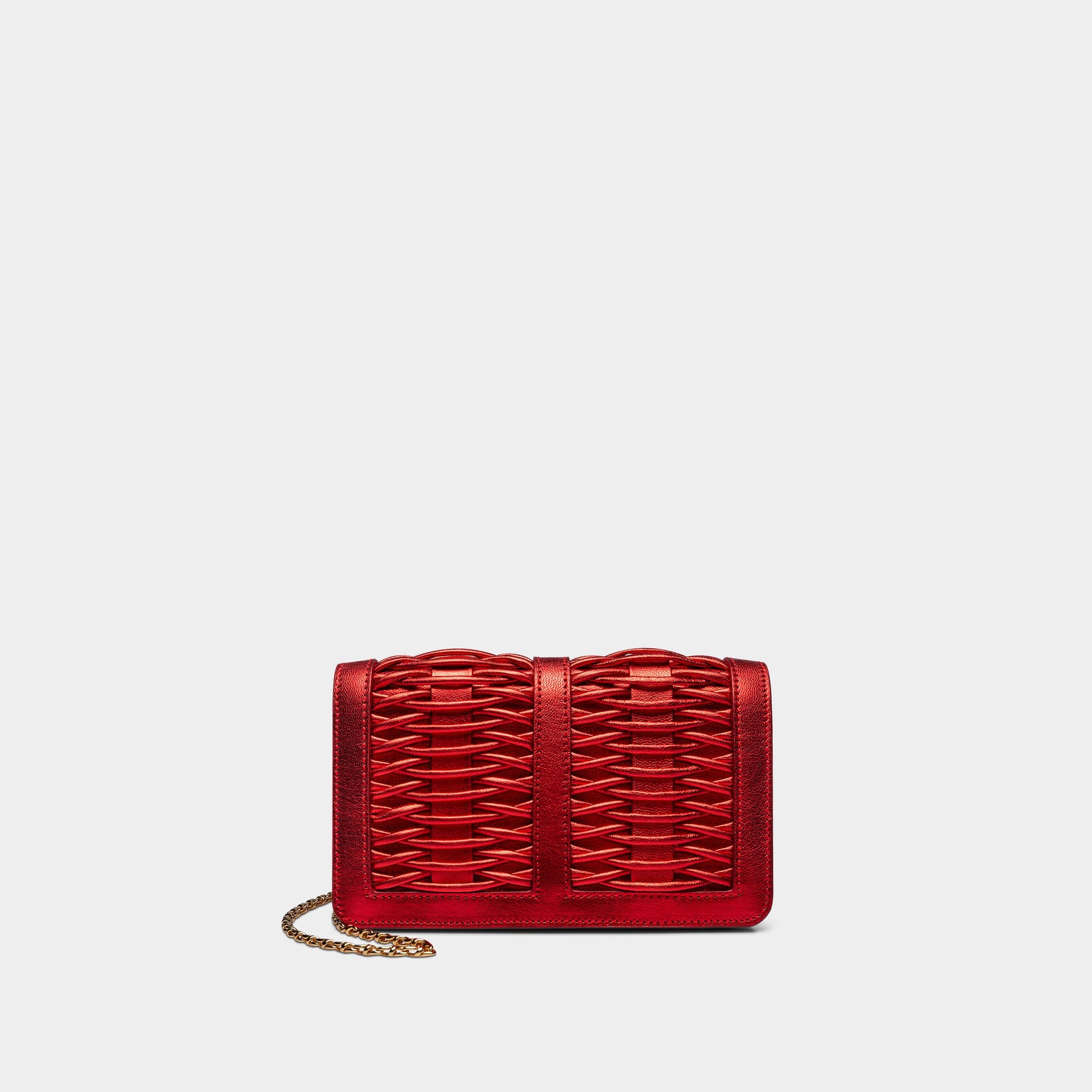 Lea red metallic braided clutch made by Yliana Yepez