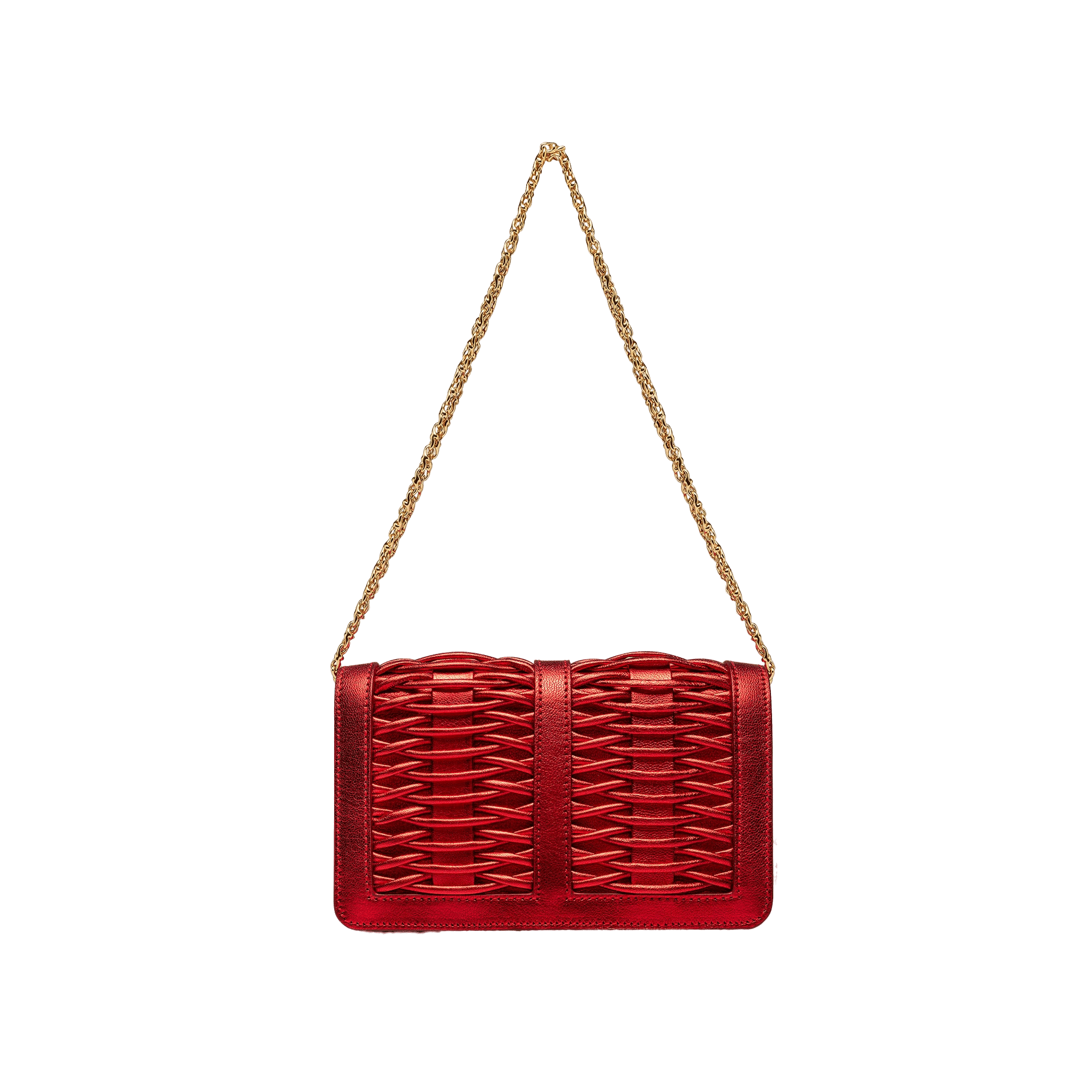 Lea red metallic braided clutch made by Yliana Yepez