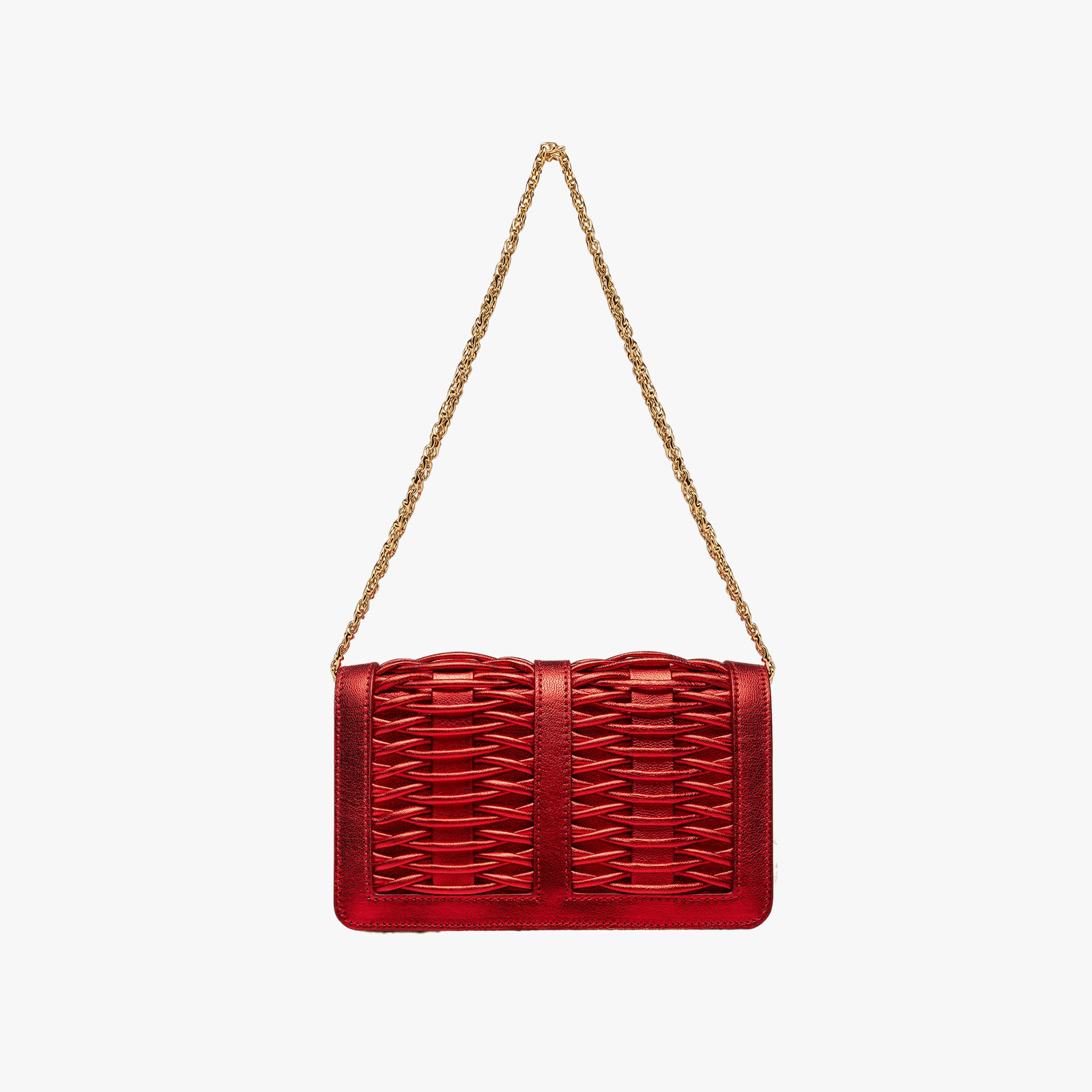 Lea red metallic braided clutch made by Yliana Yepez