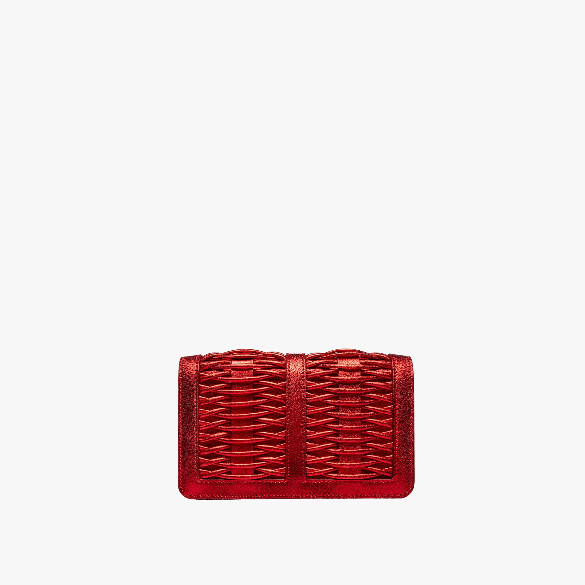 Lea red metallic braided clutch made by Yliana Yepez