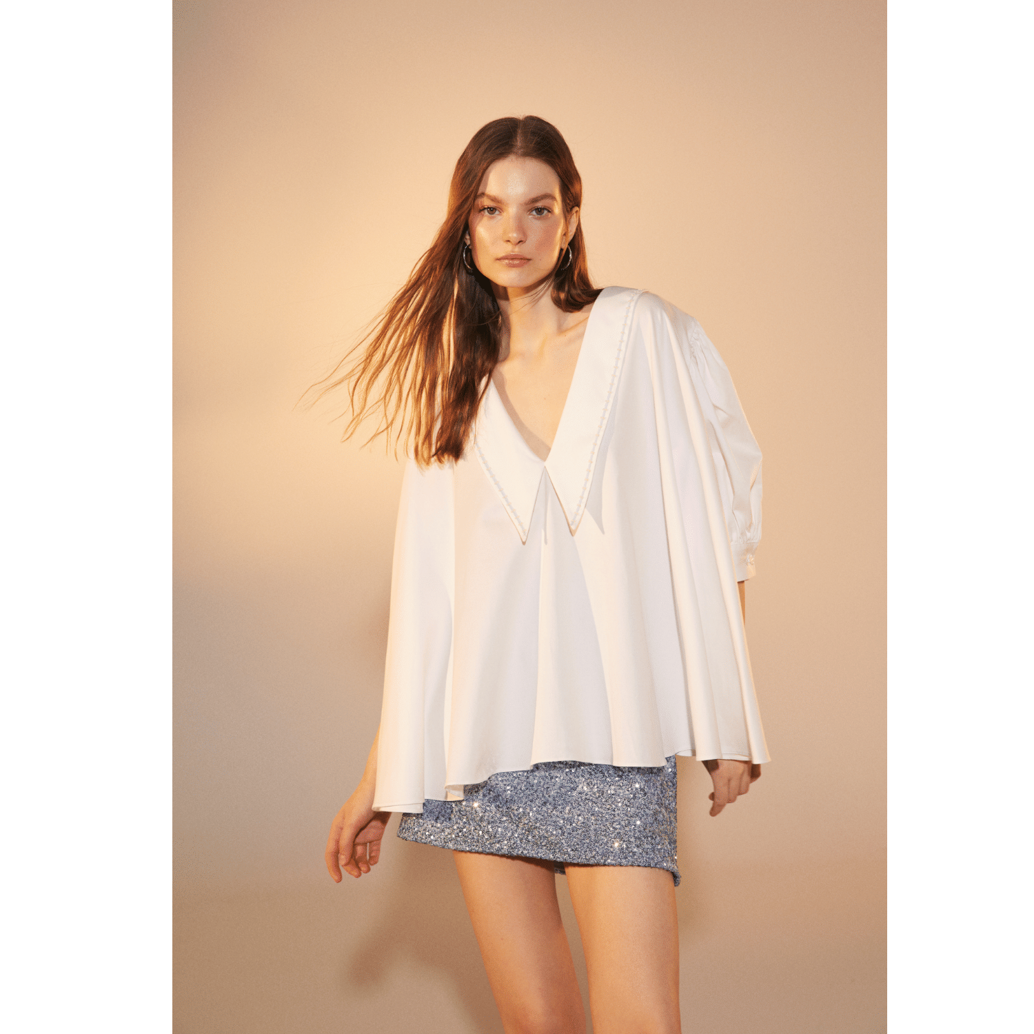 Poppy Ruffled Cotton Shirt in White made by Nazli Ceren