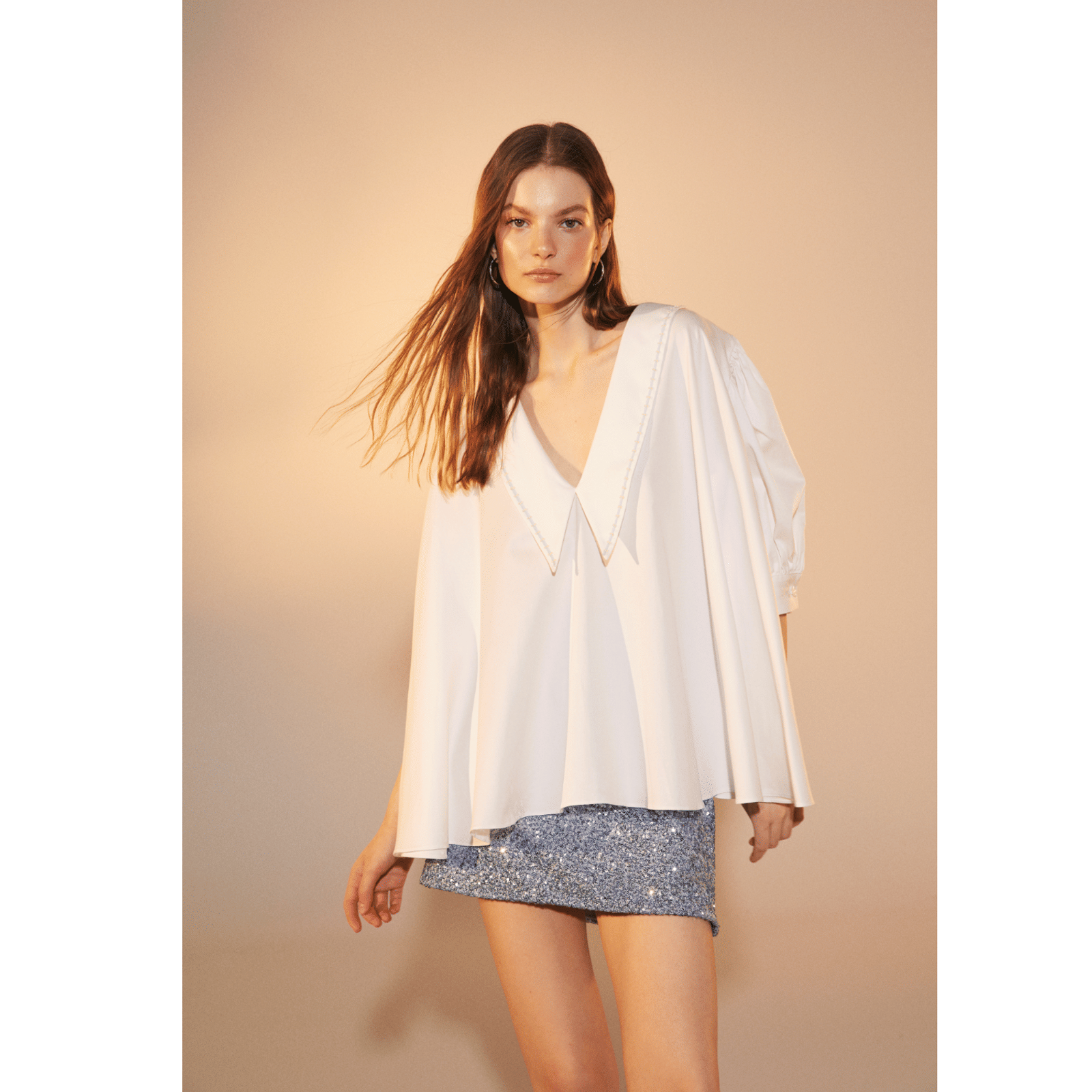 Poppy Ruffled Cotton Shirt in White made by Nazli Ceren