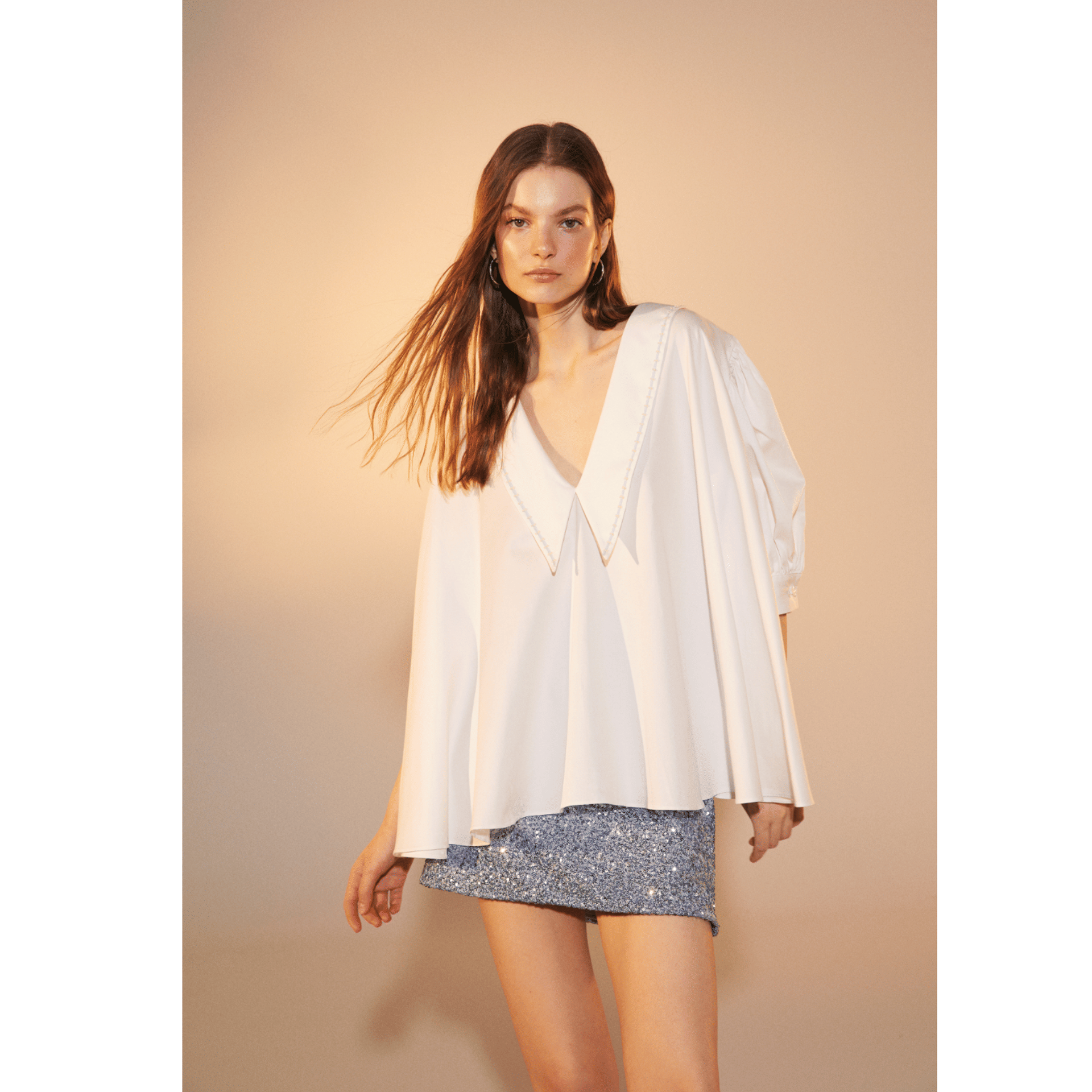 Poppy Ruffled Cotton Shirt in White made by Nazli Ceren