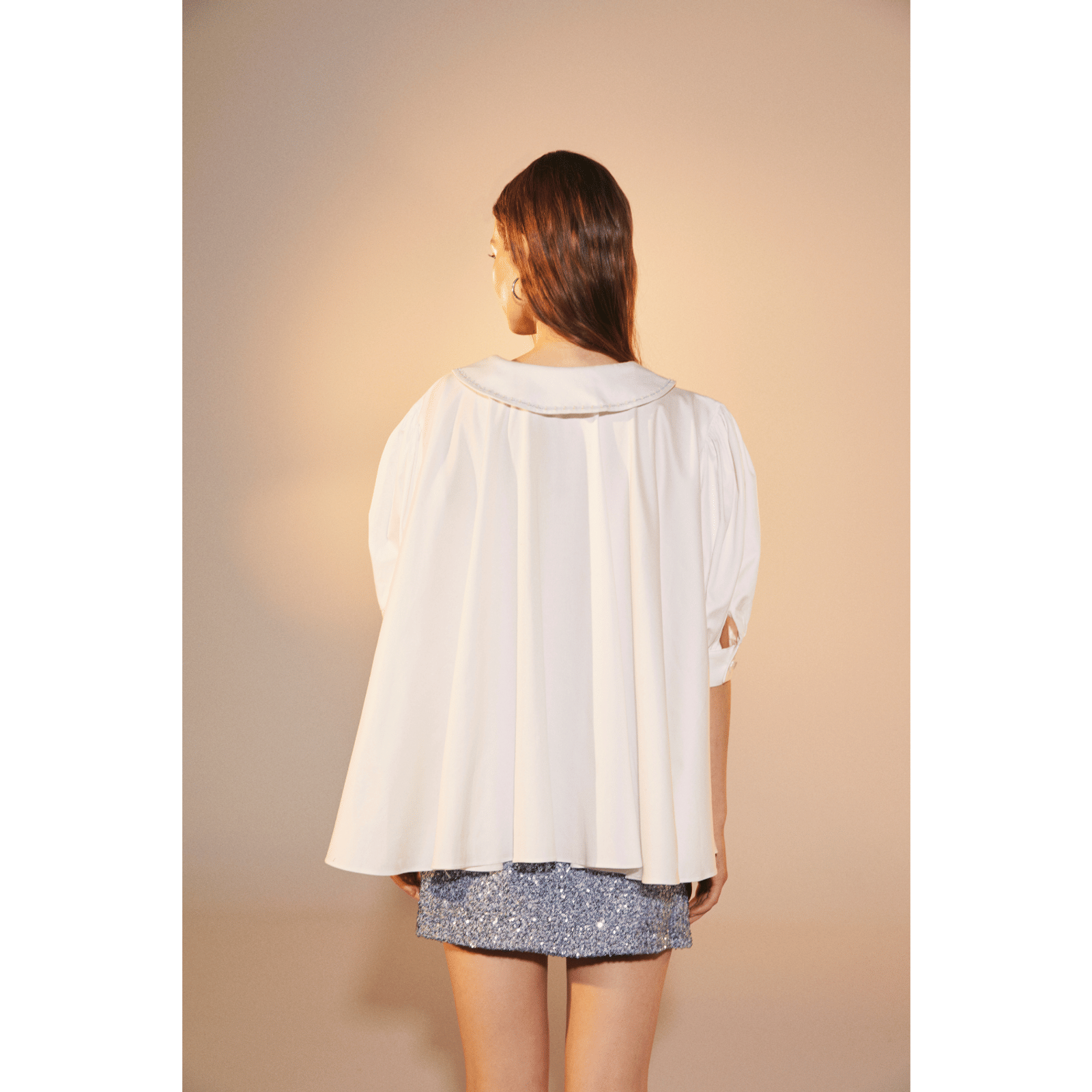Poppy Ruffled Cotton Shirt in White made by Nazli Ceren