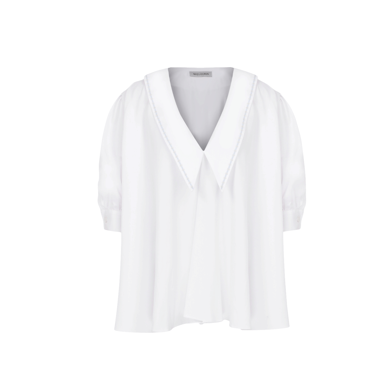 Poppy Ruffled Cotton Shirt in White made by Nazli Ceren