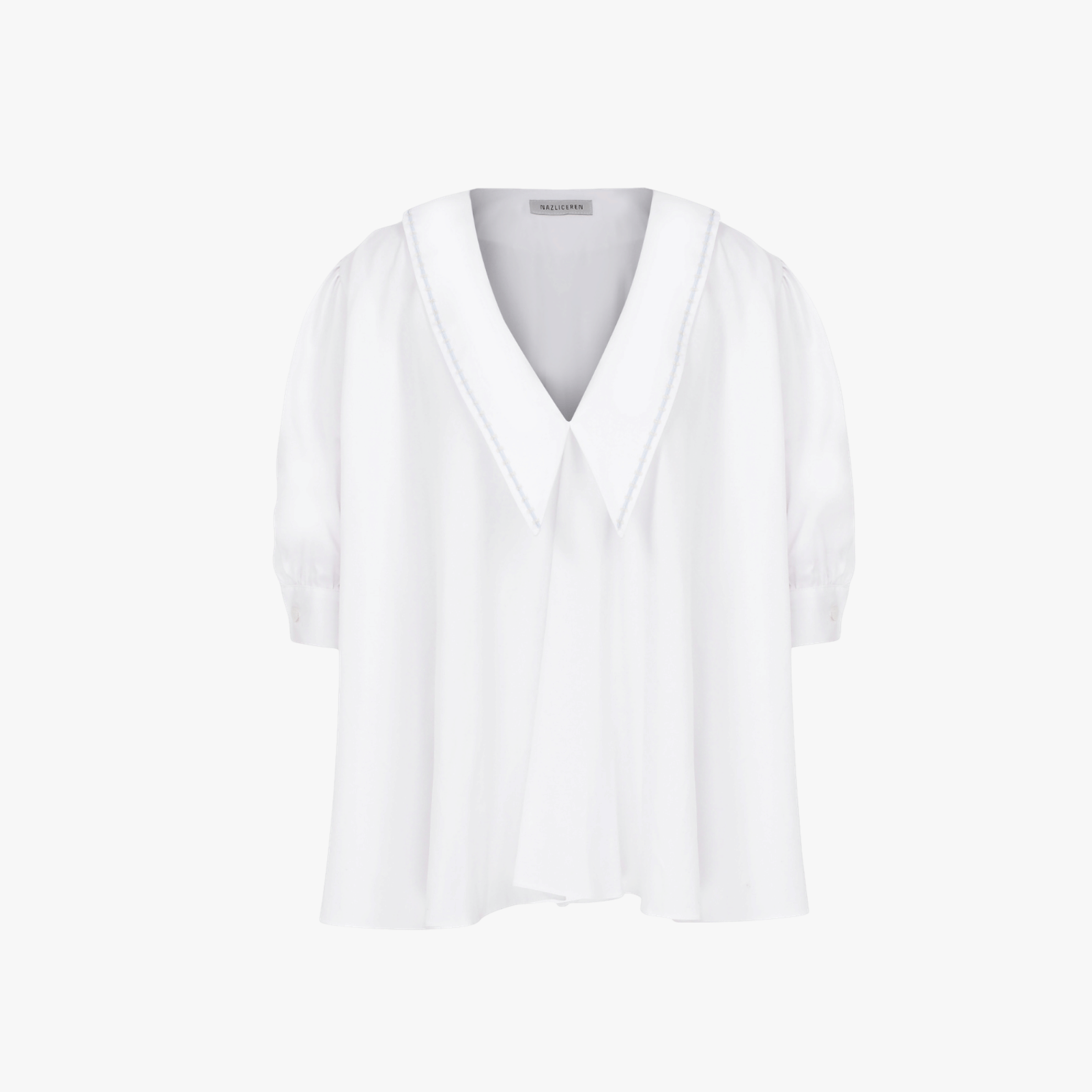 Poppy Ruffled Cotton Shirt in White made by Nazli Ceren