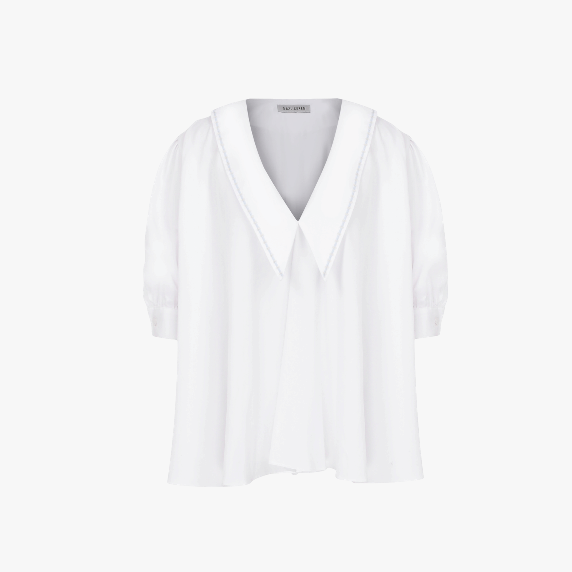 Poppy Ruffled Cotton Shirt in White made by Nazli Ceren