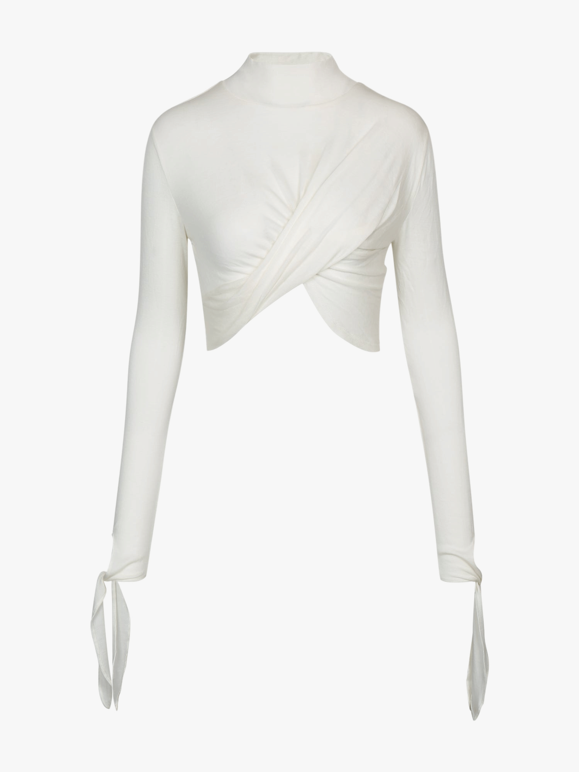 WHITE DRAPED JERSEY CROP TOP made by YIBRI