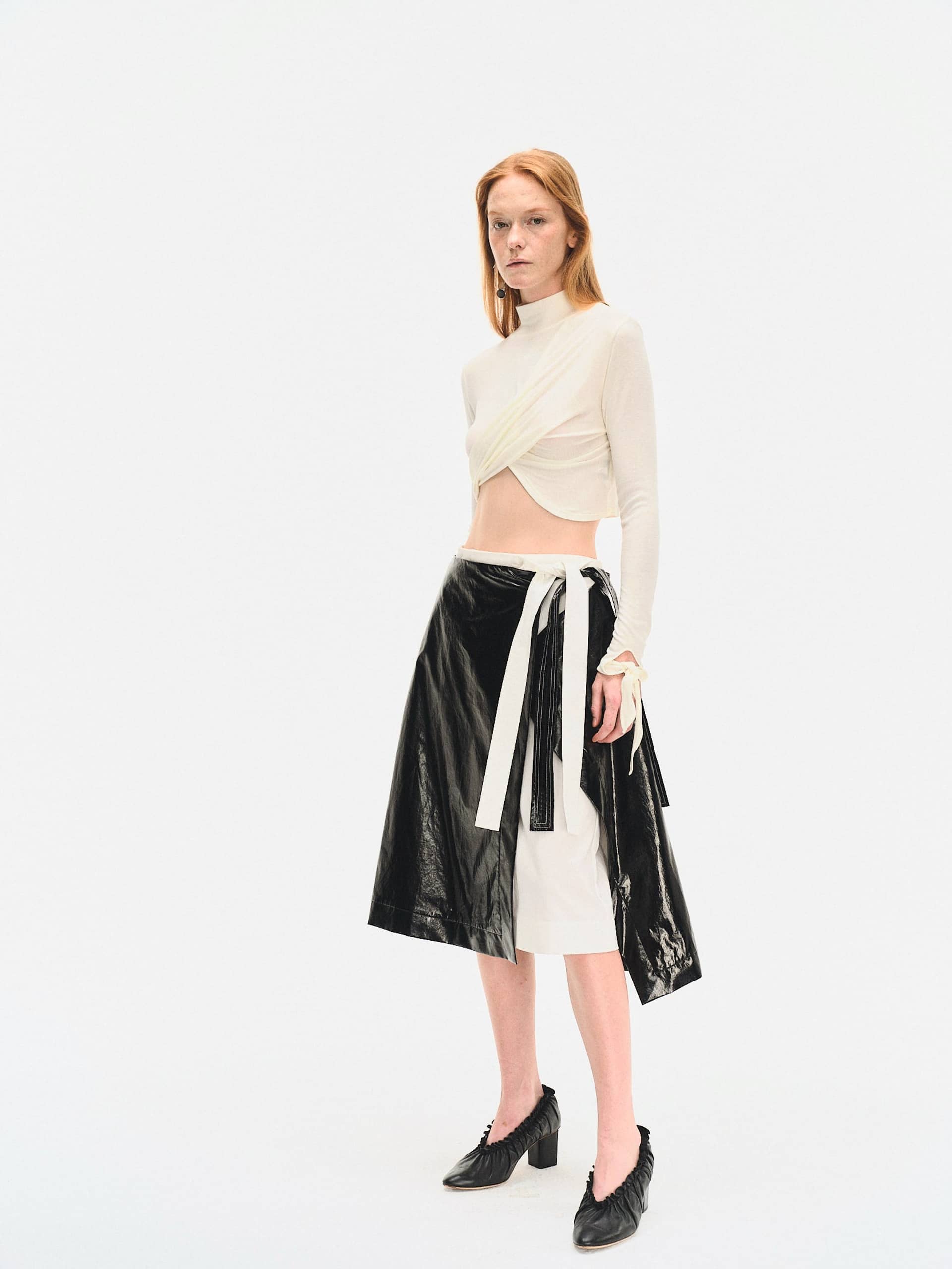 WHITE DRAPED JERSEY CROP TOP made by YIBRI