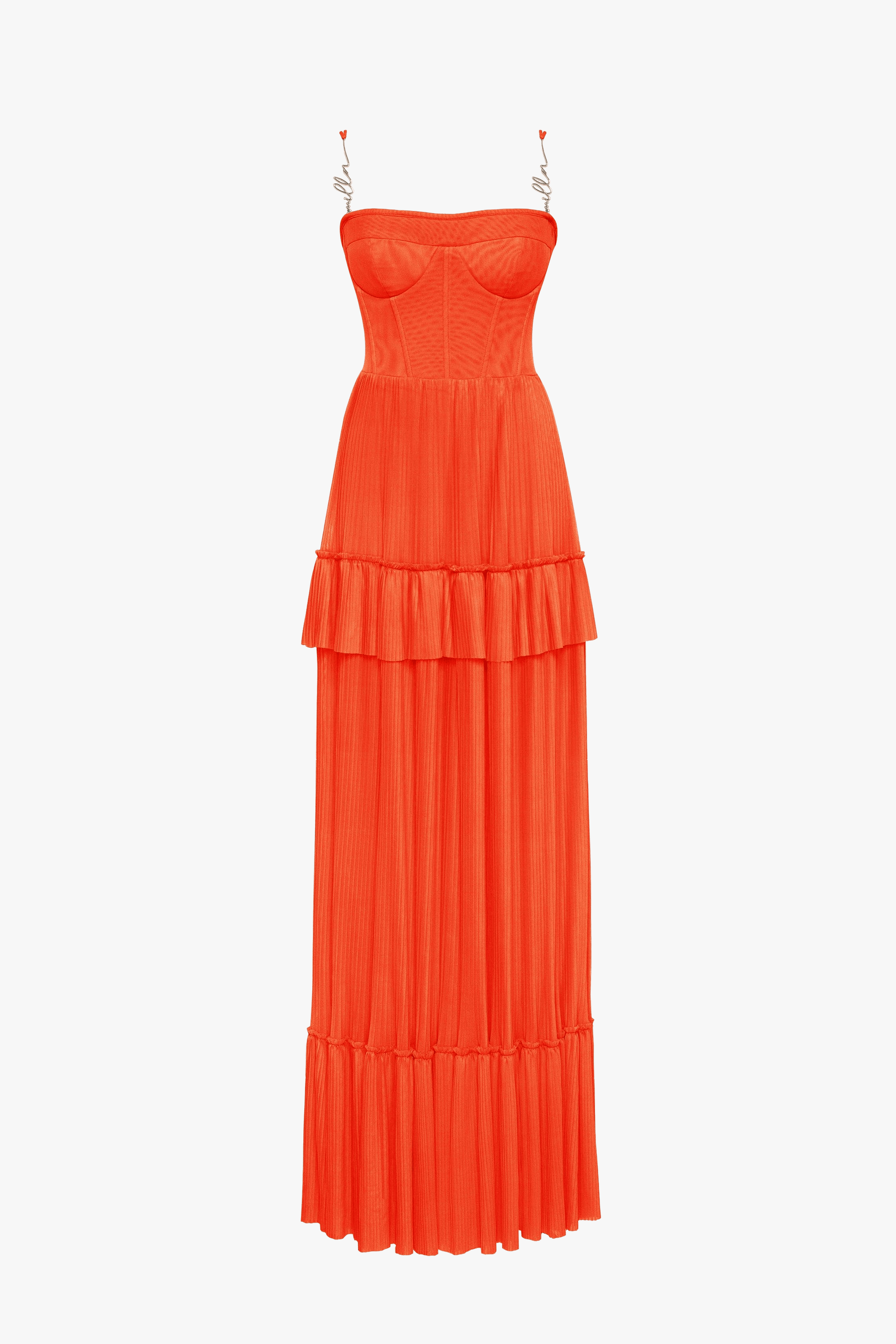 Coral spaghetti strap pleated maxi dress, Garden of Eden made by Milla