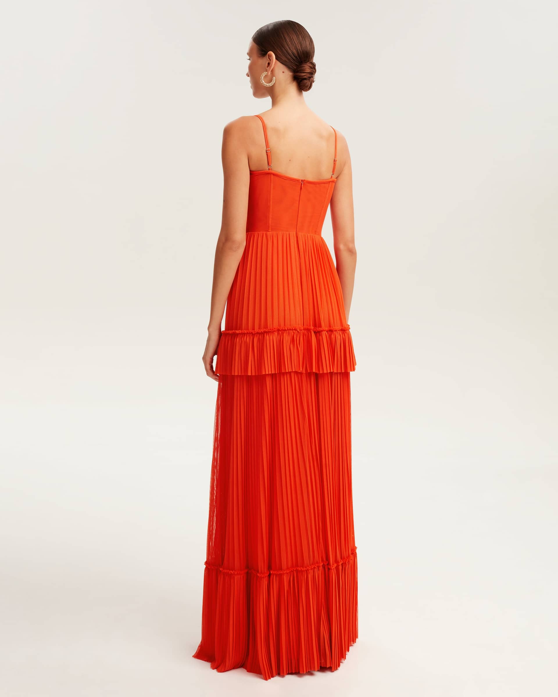 Coral spaghetti strap pleated maxi dress, Garden of Eden made by Milla