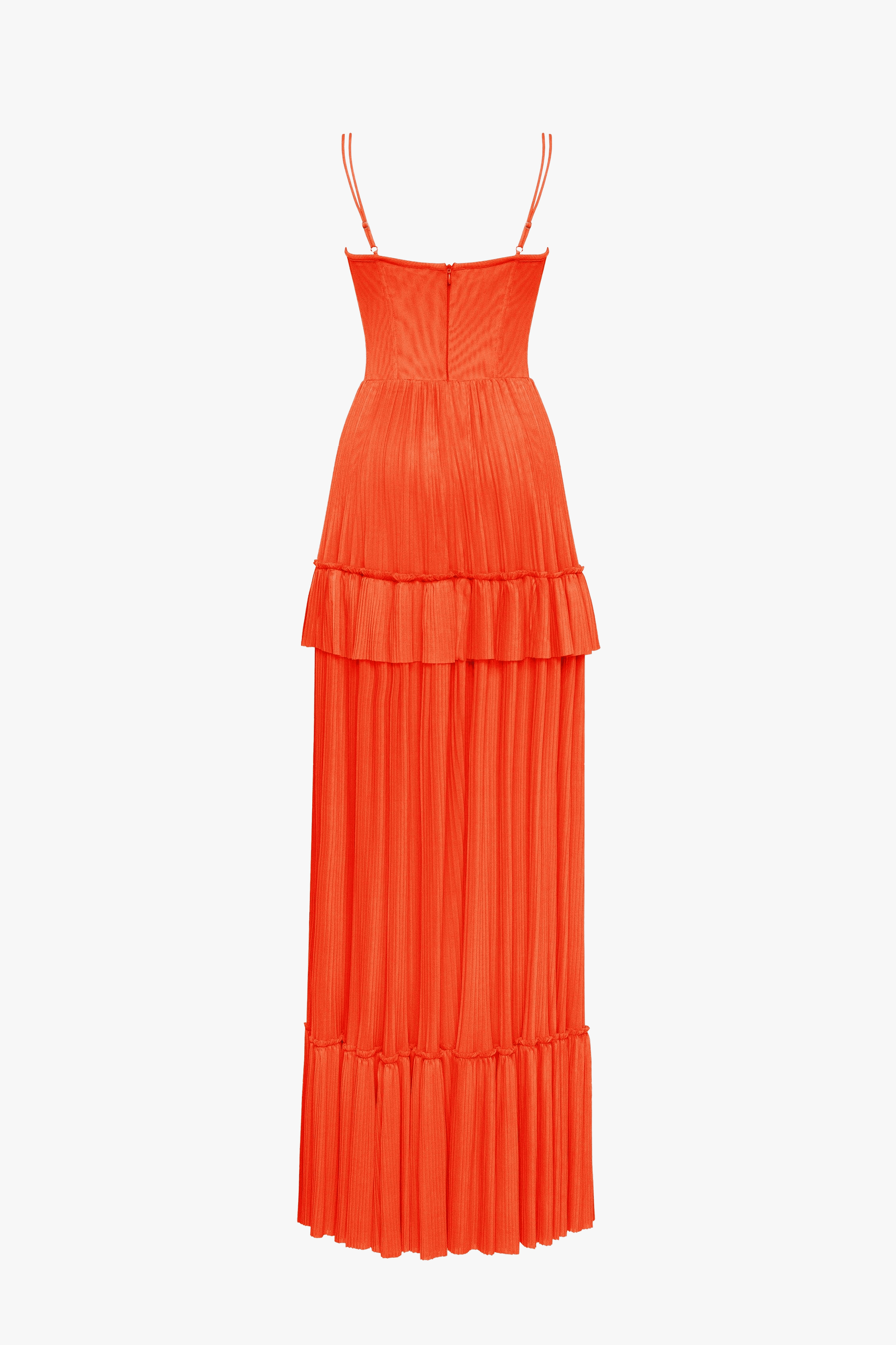 Coral spaghetti strap pleated maxi dress, Garden of Eden made by Milla