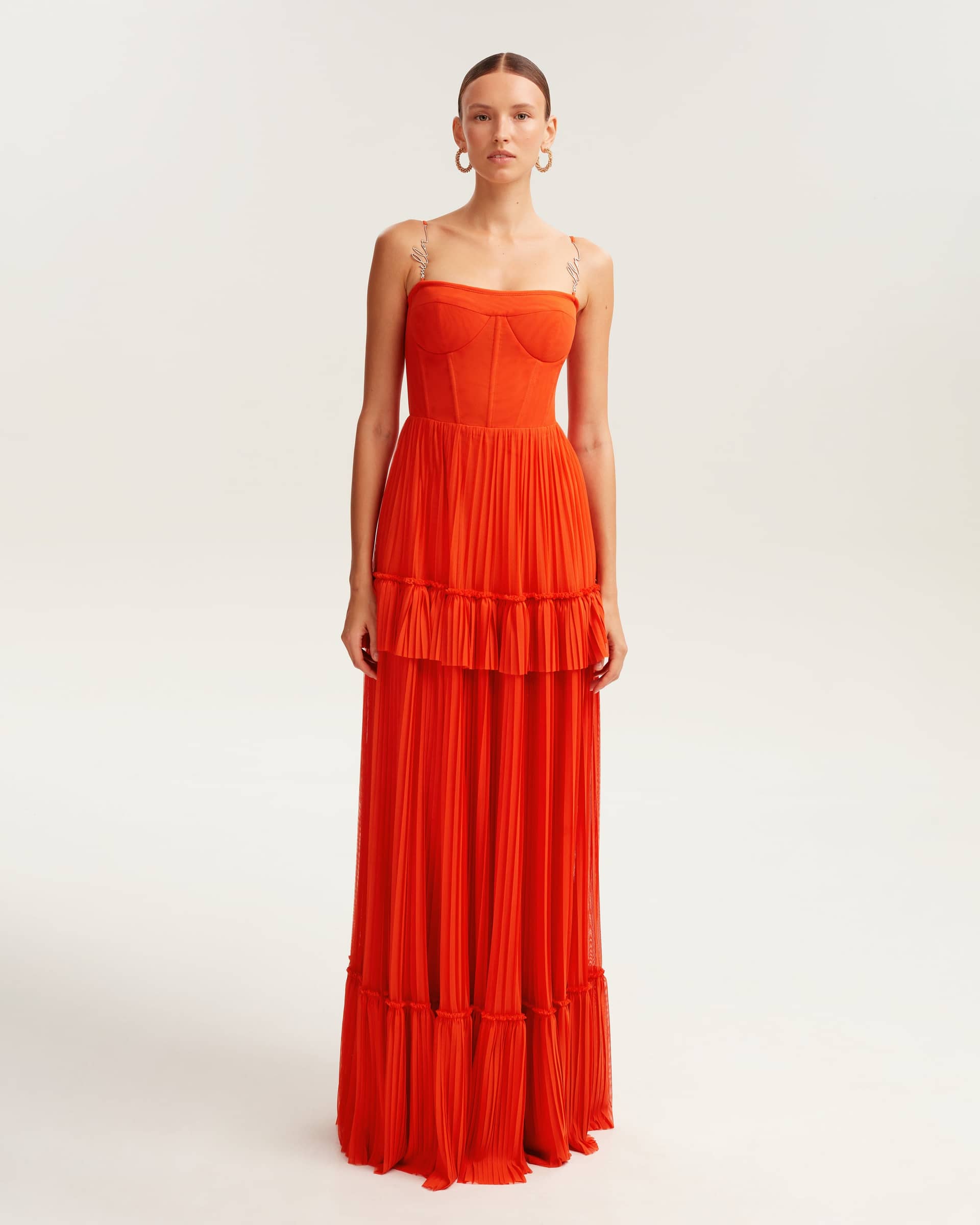 Coral spaghetti strap pleated maxi dress, Garden of Eden made by Milla