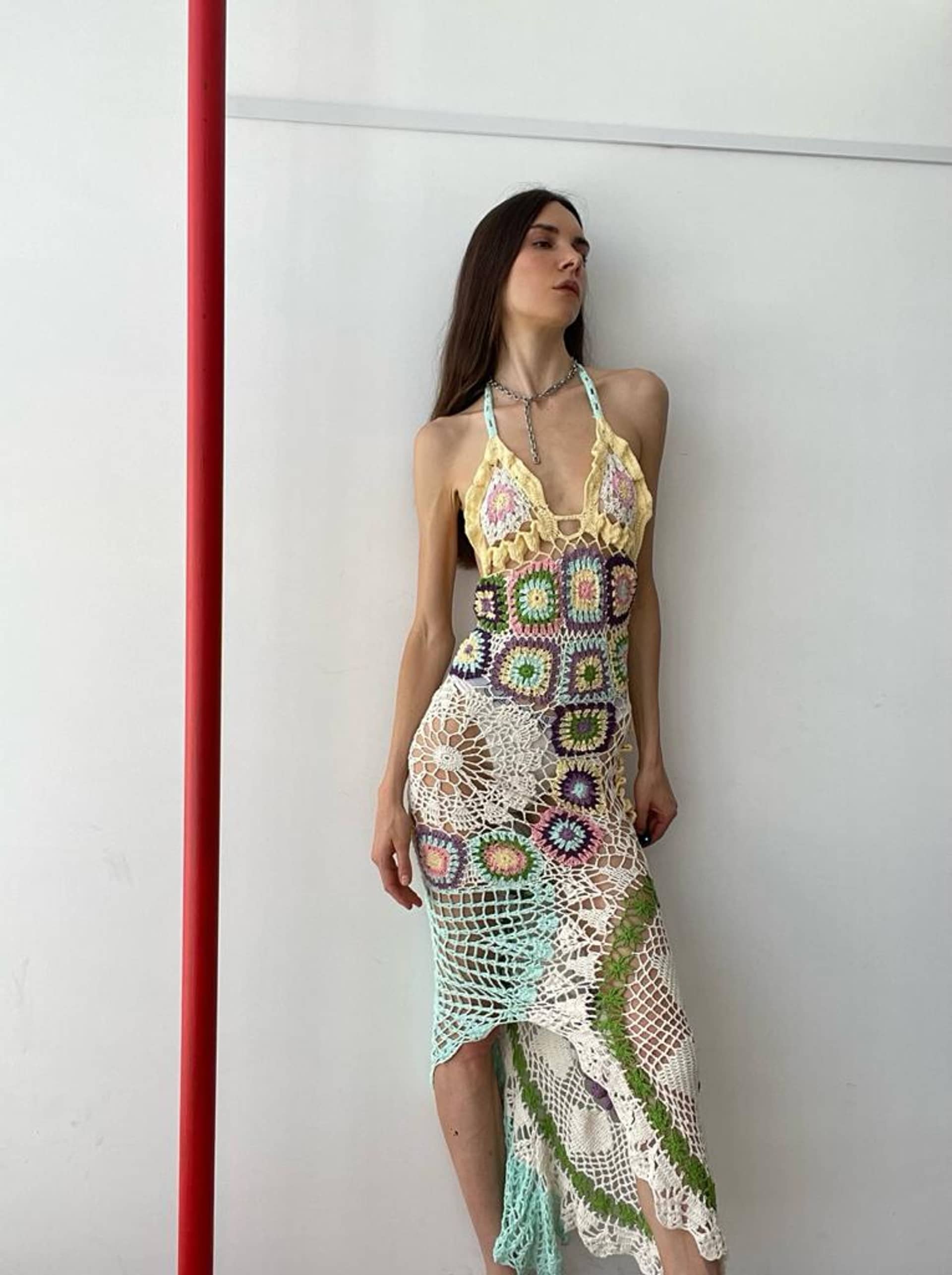 Octavia Crochet Multi-Coloured Party Dress made by Oceanus Swimwear