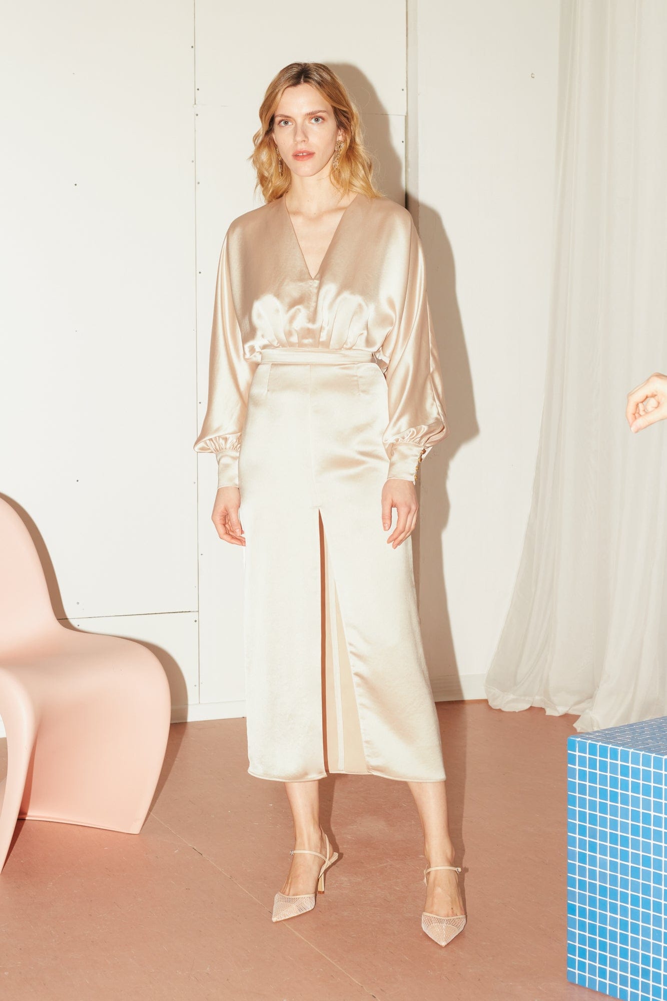 BECA beige cocktail dress with front slit in Beige made by UNDRESS