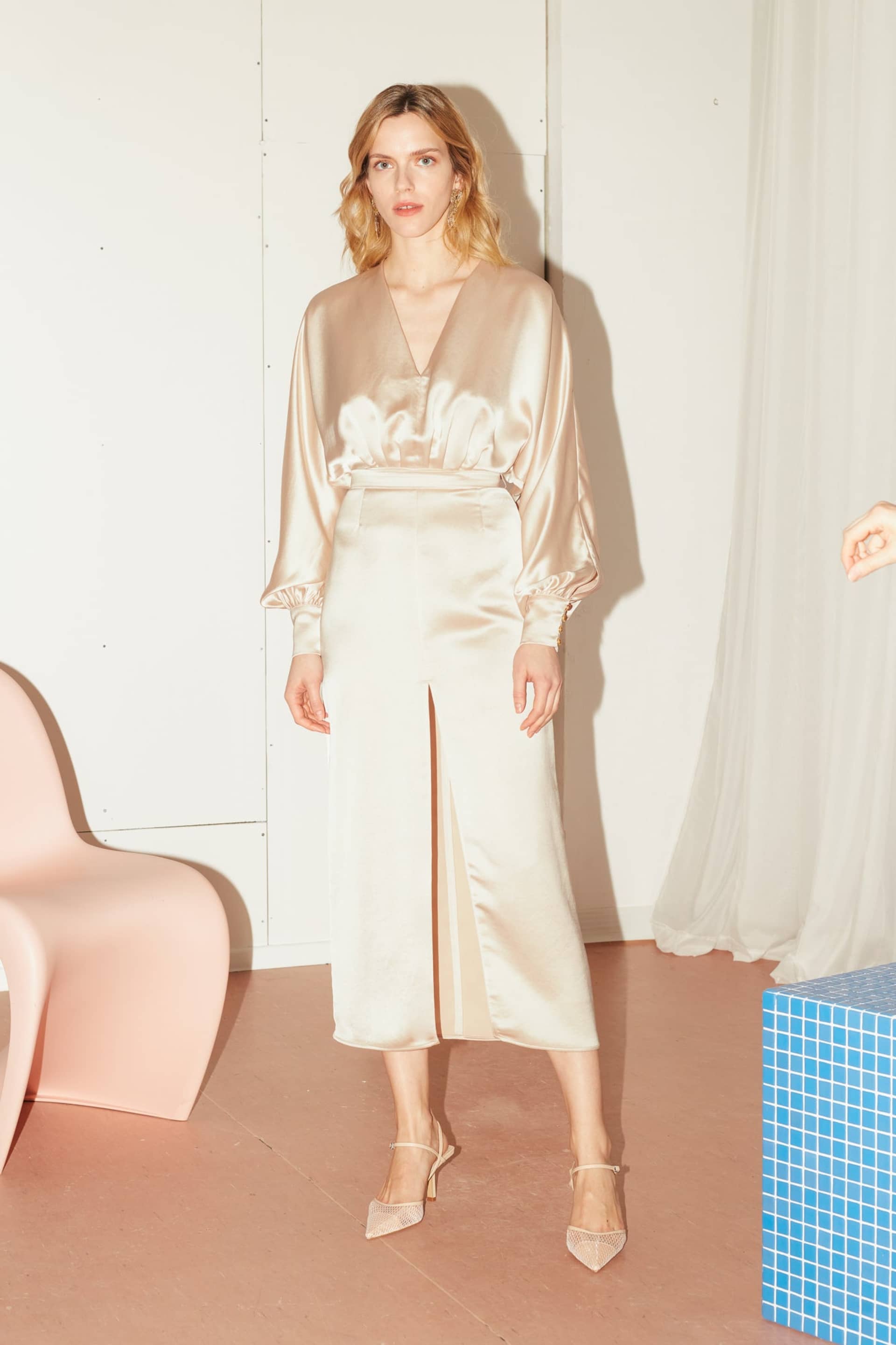 BECA beige cocktail dress with front slit in Beige made by UNDRESS