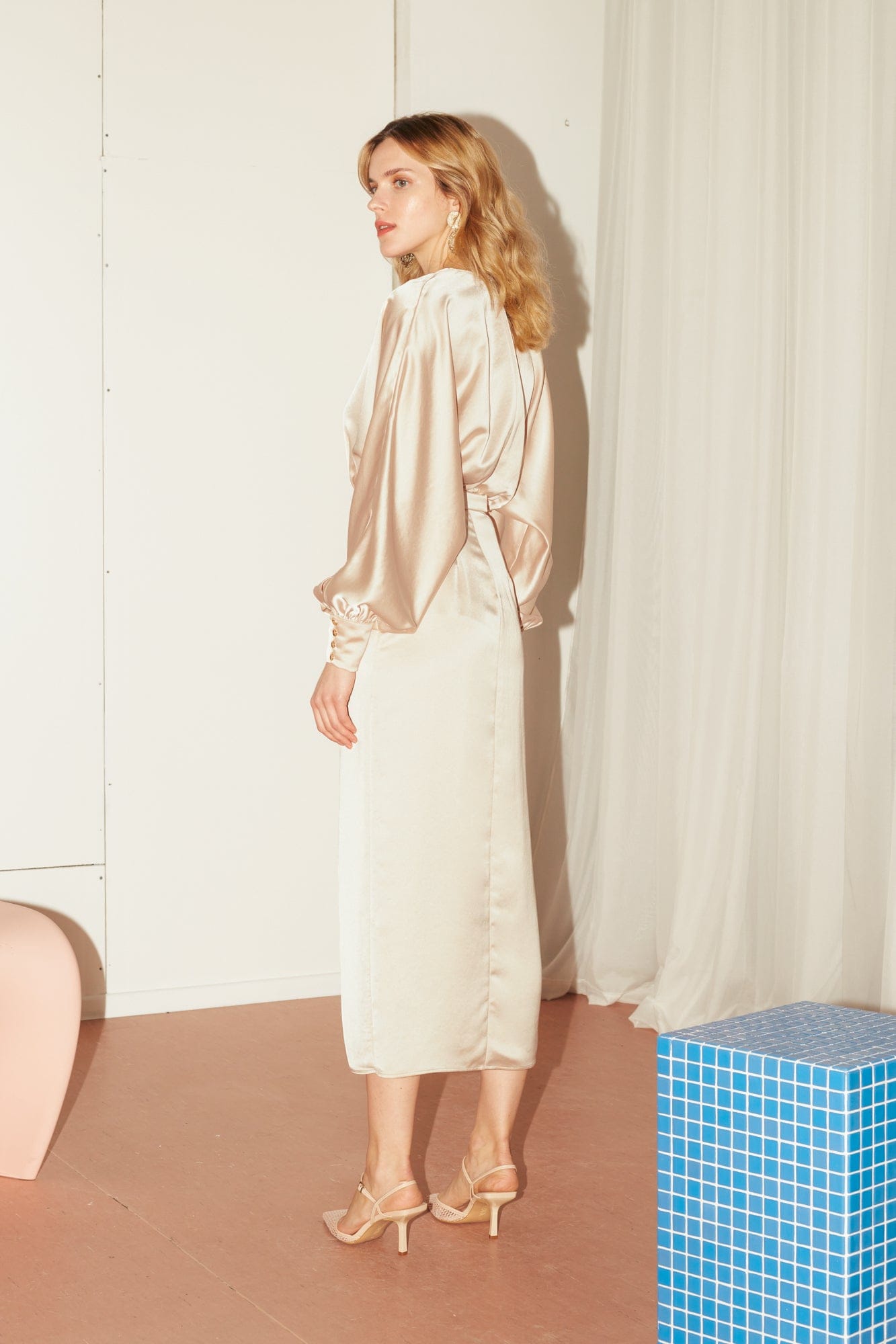 BECA beige cocktail dress with front slit in Beige made by UNDRESS