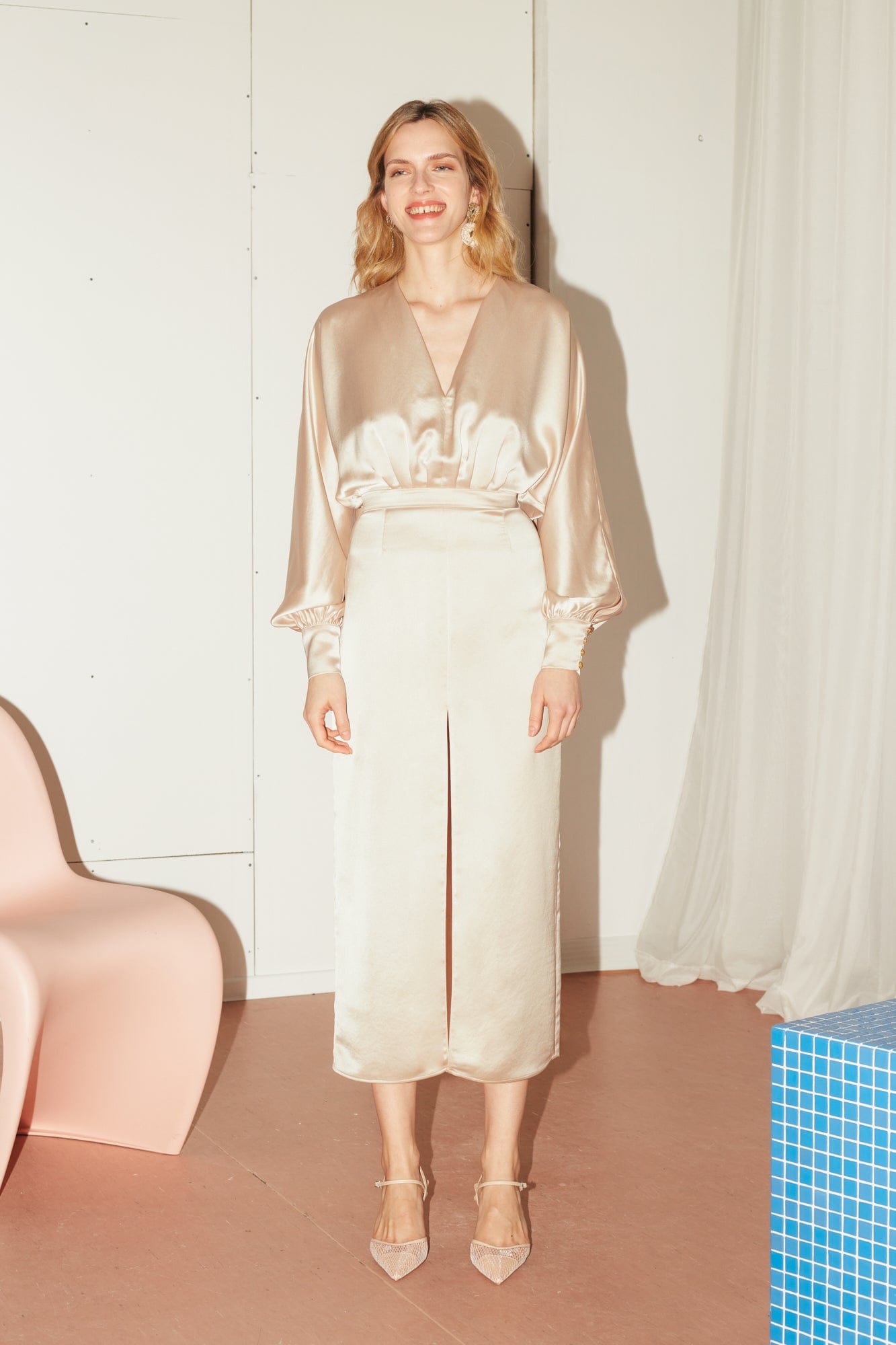 BECA beige cocktail dress with front slit in Beige made by UNDRESS