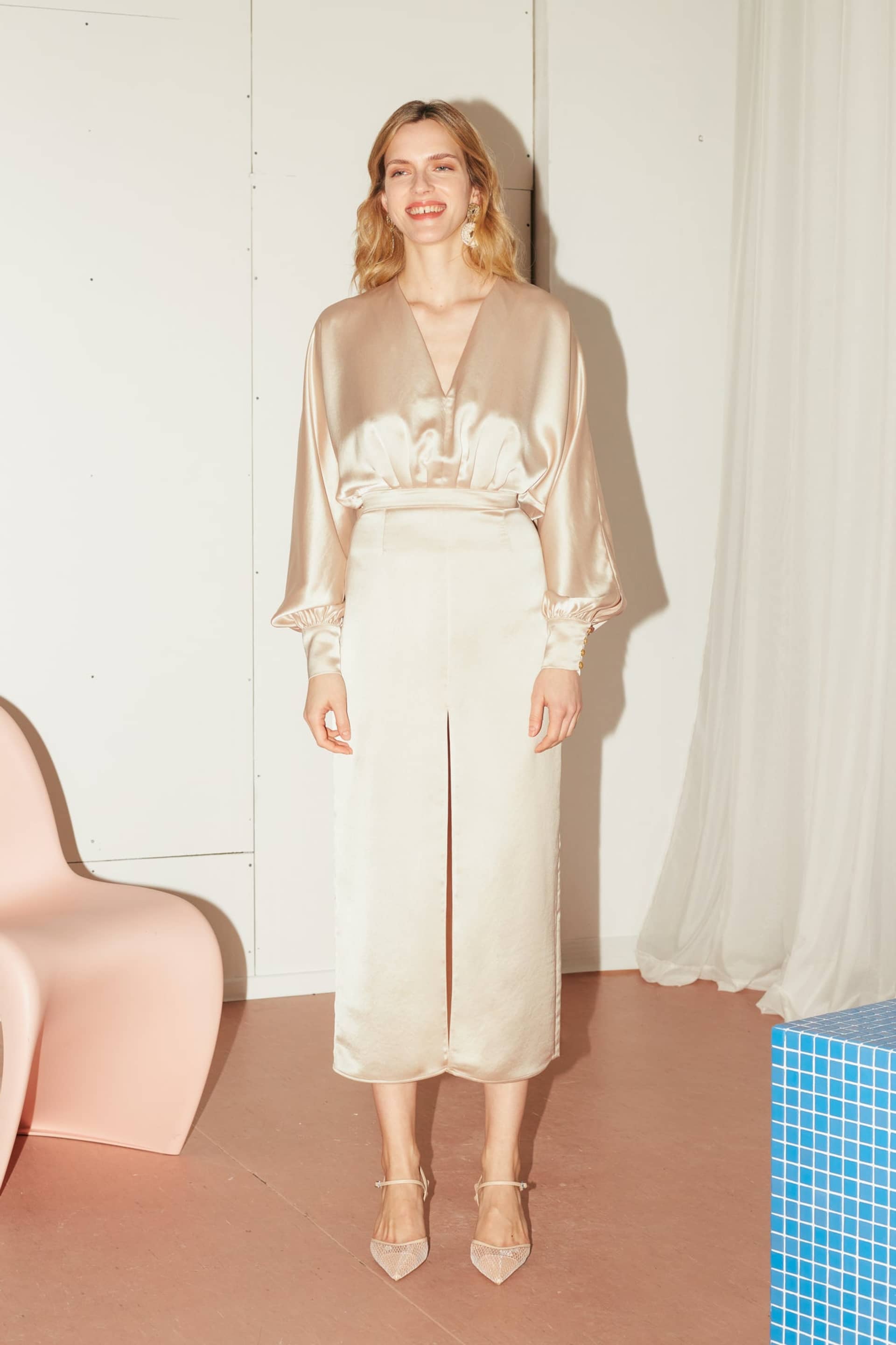 BECA beige cocktail dress with front slit in Beige made by UNDRESS