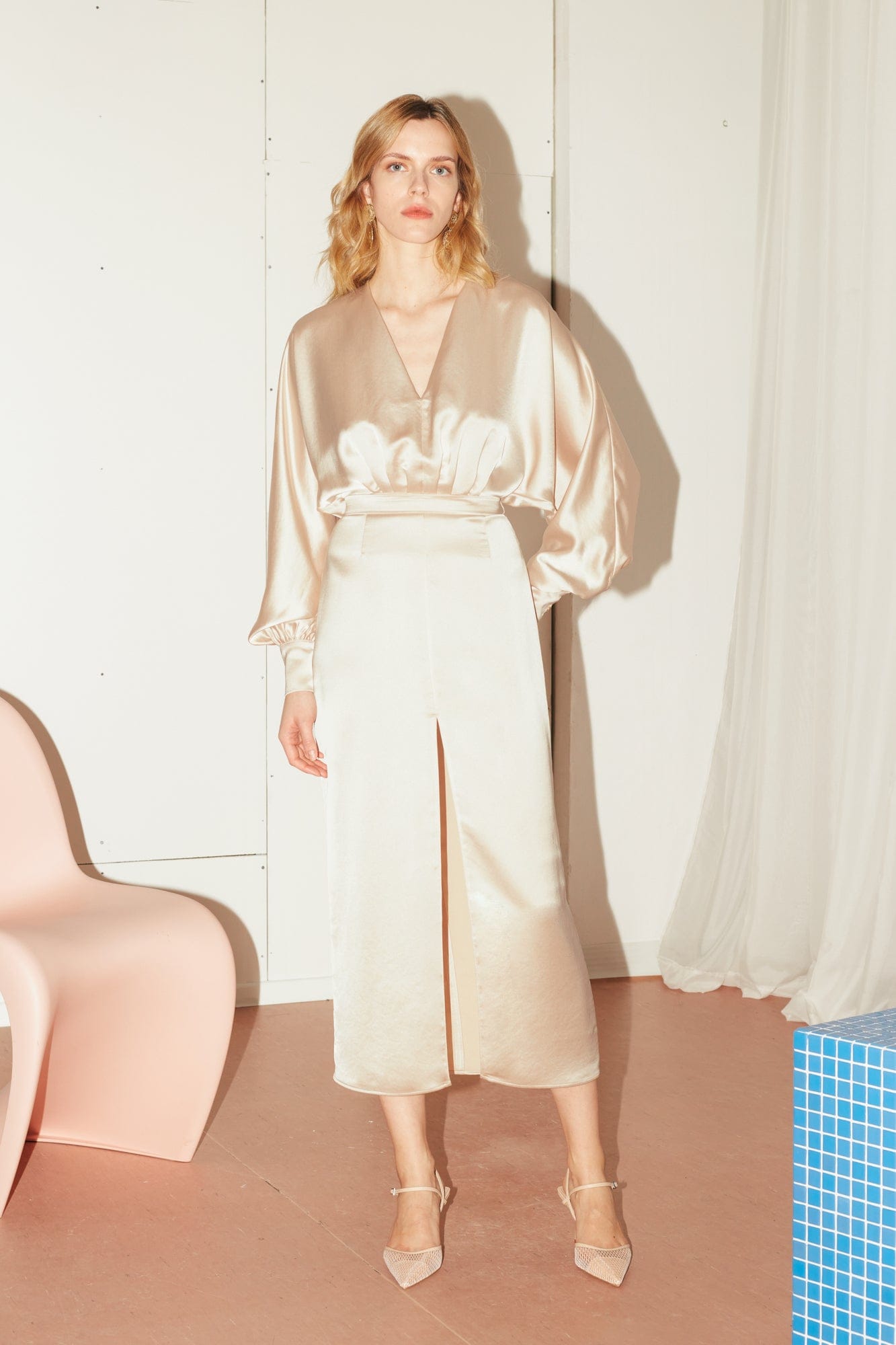 BECA beige cocktail dress with front slit in Beige made by UNDRESS